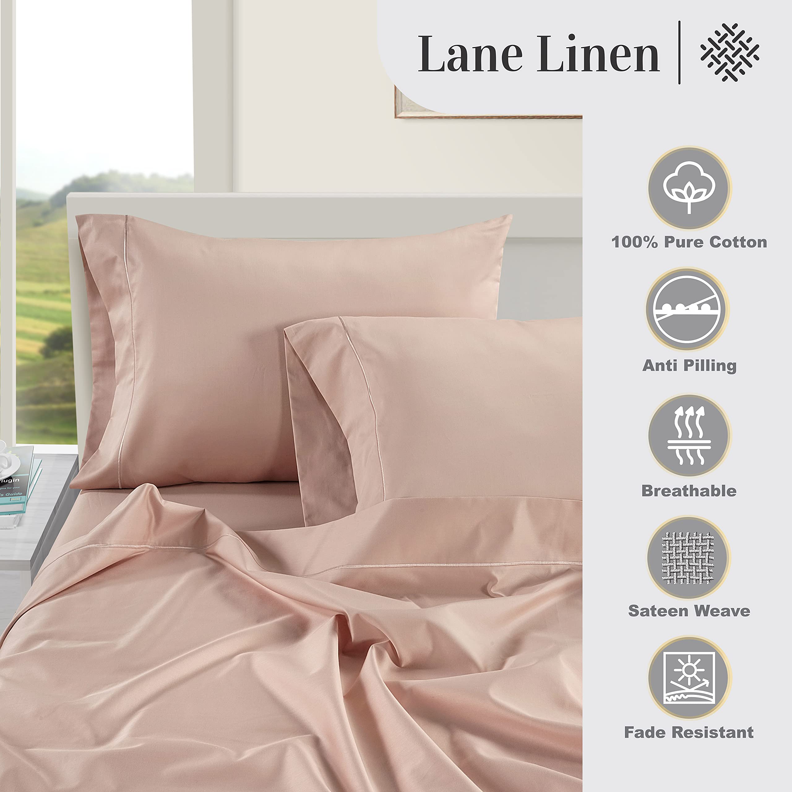 Foto 5 | Fundas De Almohada Lane Linen King, 100% Algodón Egipcio, X2 - Venta Internacional.