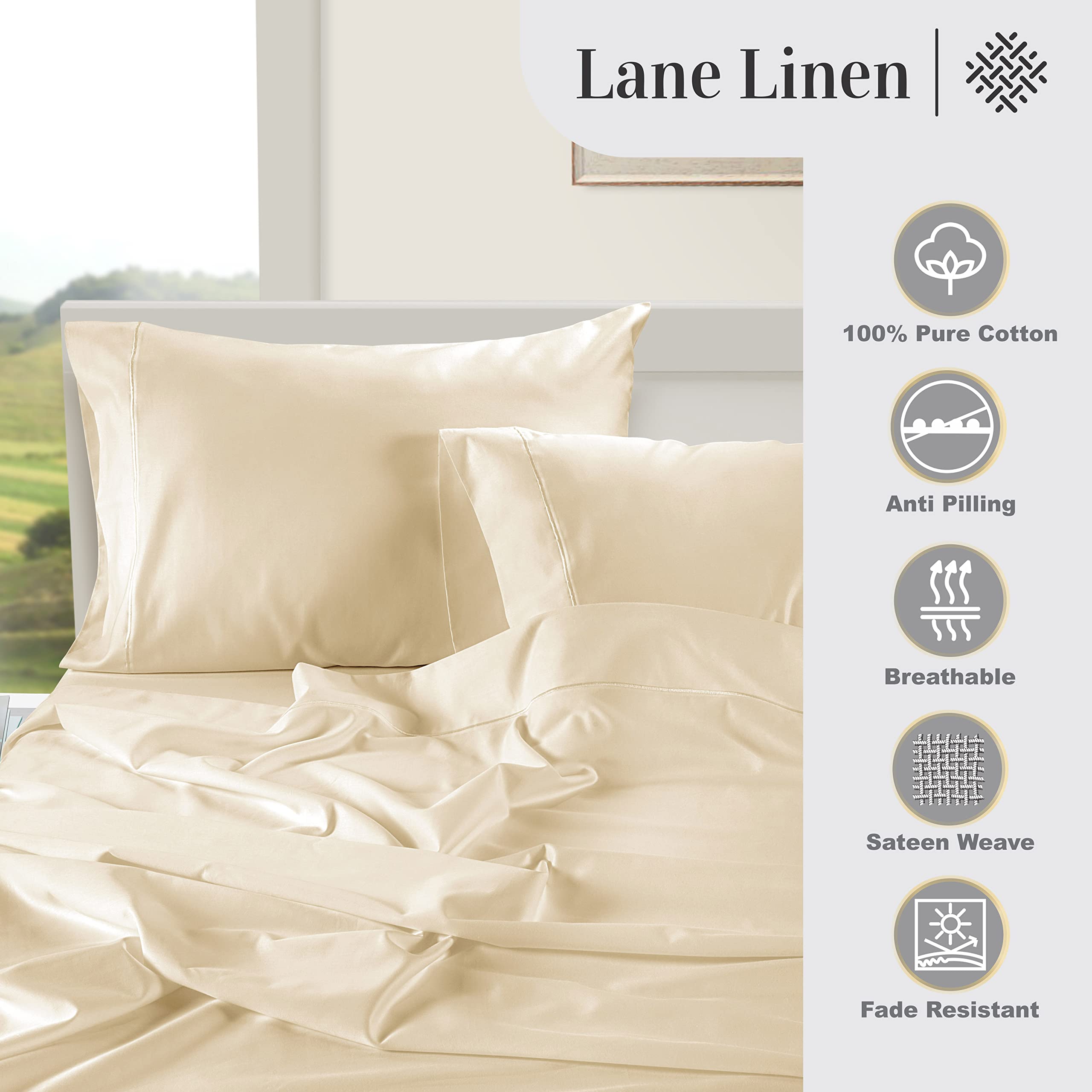 Foto 5 | Juego De Fundas De Almohada Lane Linen Queen Ivory, 100% Algodón Egipcio - Venta Internacional.