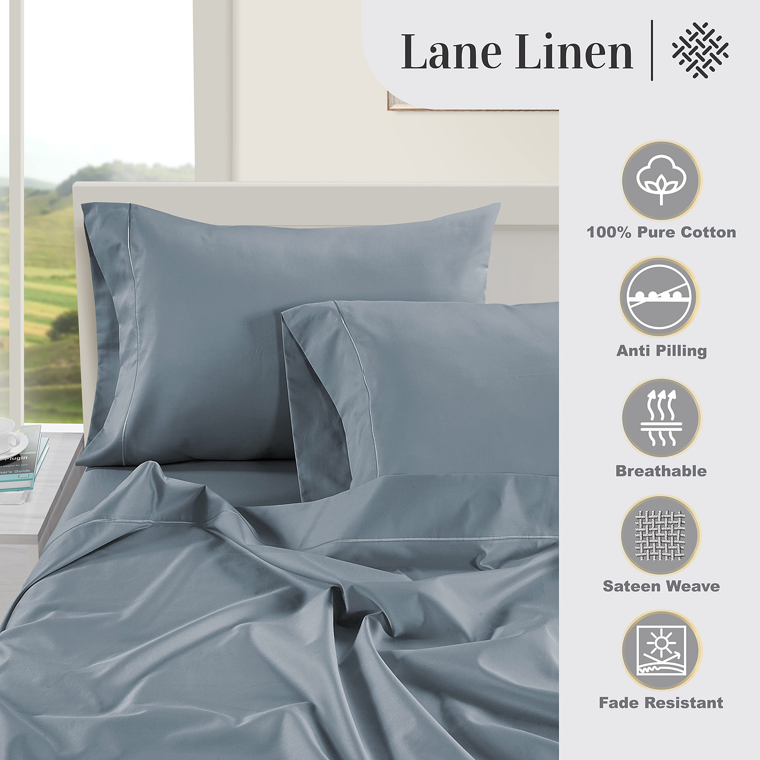 Foto 6 pulgar | Fundas De Almohada Lane Linen King, 100% Algodón Egipcio, X2 - Venta Internacional.