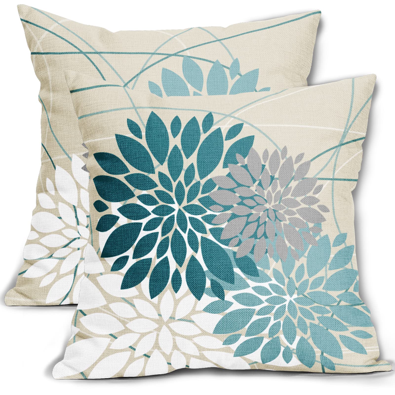 Foto 2 pulgar | Juego De 2 Fundas De Almohada Sweetshow Con Flor De Dalia Gris Azulado, 45 X 45 Cm - Venta Internacional.