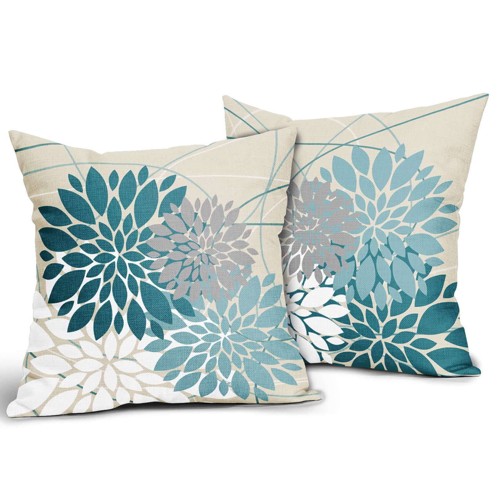 Foto 3 pulgar | Juego De 2 Fundas De Almohada Sweetshow Con Flor De Dalia Gris Azulado, 45 X 45 Cm - Venta Internacional.