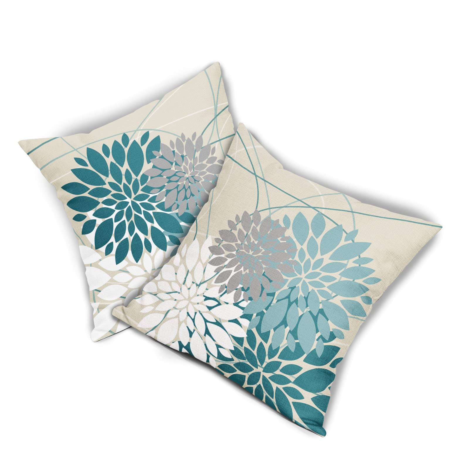 Foto 4 pulgar | Juego De 2 Fundas De Almohada Sweetshow Con Flor De Dalia Gris Azulado, 45 X 45 Cm - Venta Internacional.