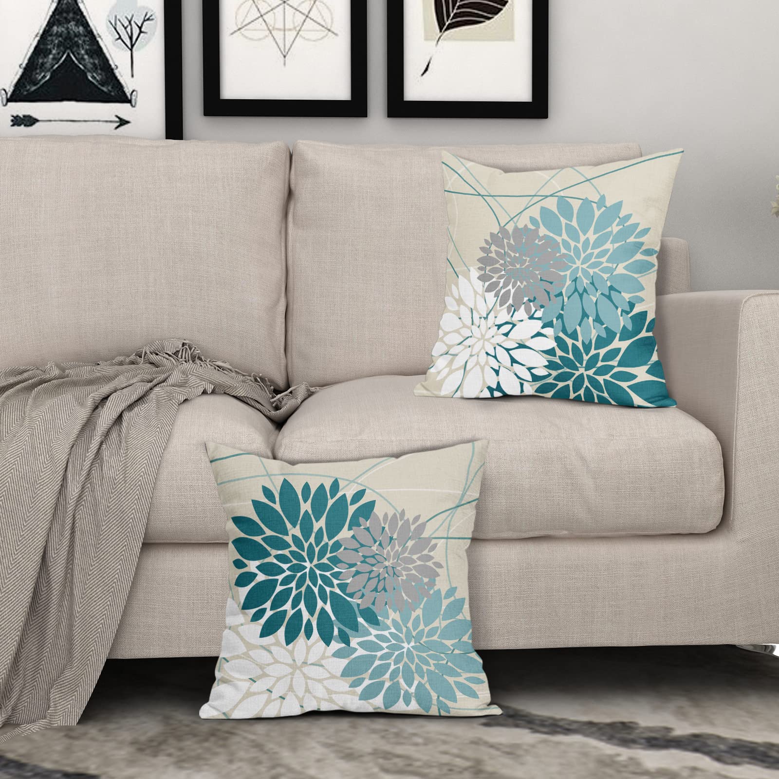 Foto 4 | Juego De 2 Fundas De Almohada Sweetshow Con Flor De Dalia Gris Azulado, 45 X 45 Cm - Venta Internacional.