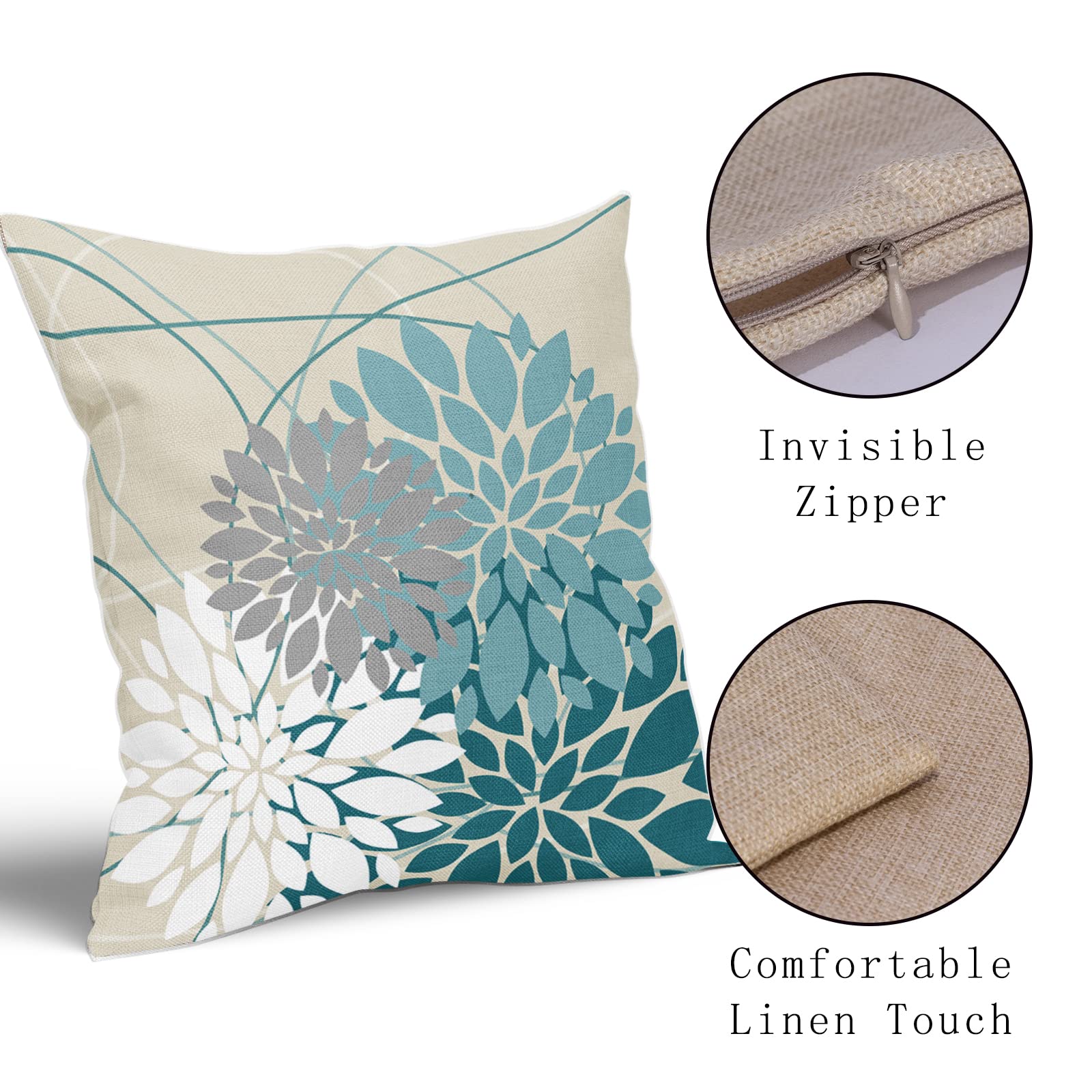 Foto 6 pulgar | Juego De 2 Fundas De Almohada Sweetshow Con Flor De Dalia Gris Azulado, 45 X 45 Cm - Venta Internacional.