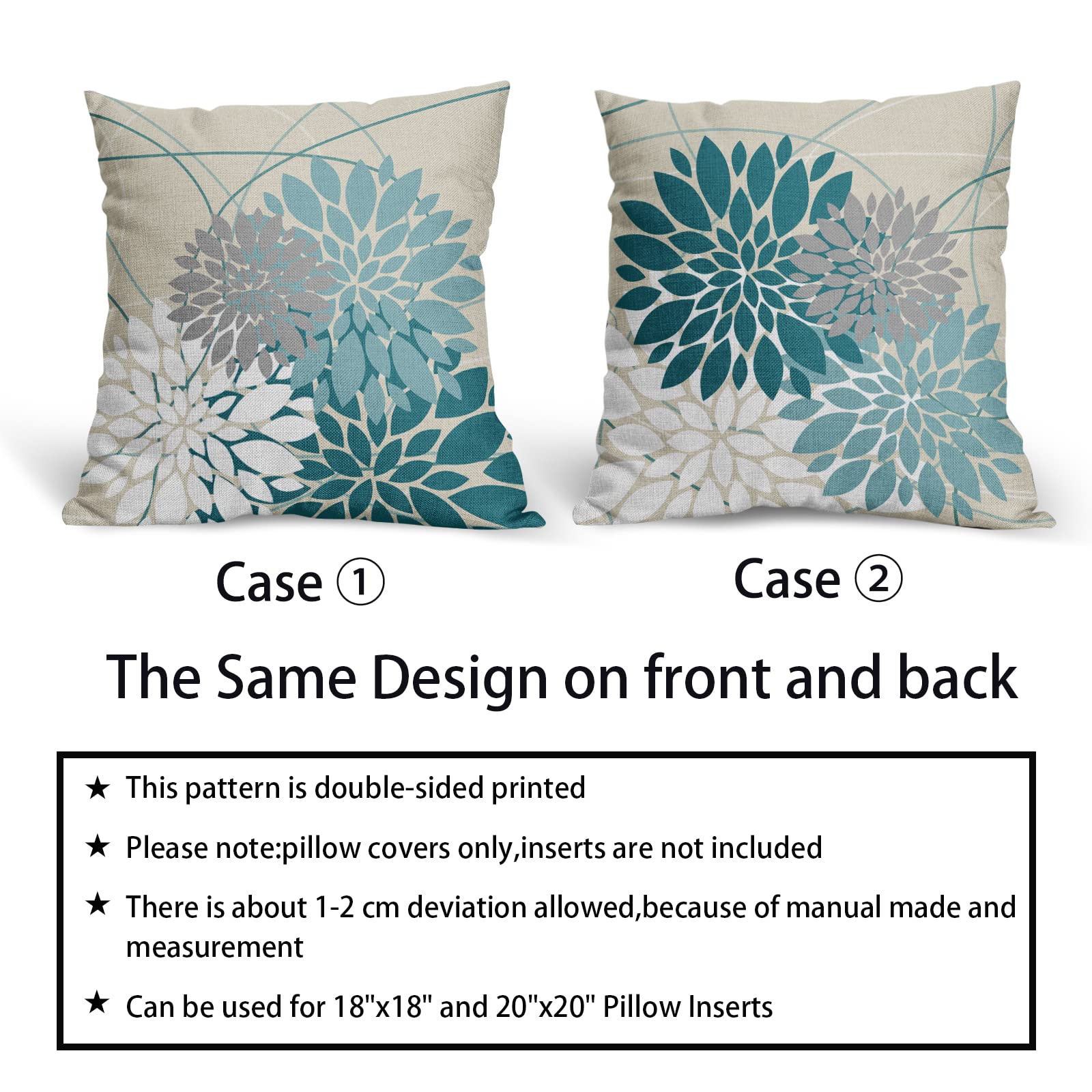 Foto 8 pulgar | Juego De 2 Fundas De Almohada Sweetshow Con Flor De Dalia Gris Azulado, 45 X 45 Cm - Venta Internacional.