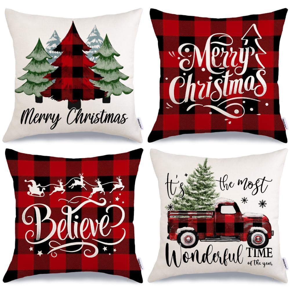 Juego De 4 Fundas De Almohada Geeory Merry Christmas, 45 X 45 Cm, Poliéster - Venta Internacional.