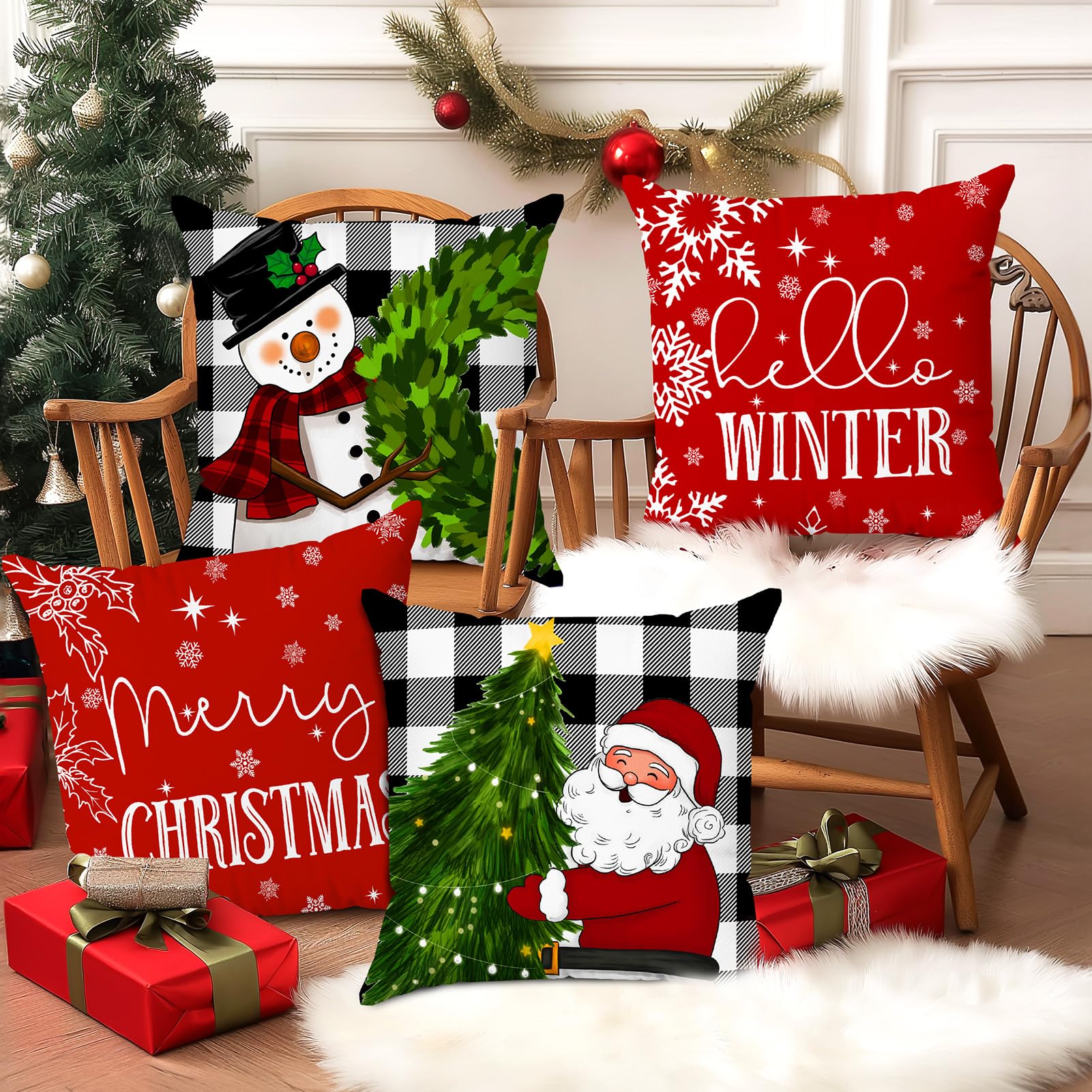 Foto 5 pulgar | Juego De 4 Fundas De Almohada Brightown Christmas, 45 X 45 Cm, Poliéster - Venta Internacional.