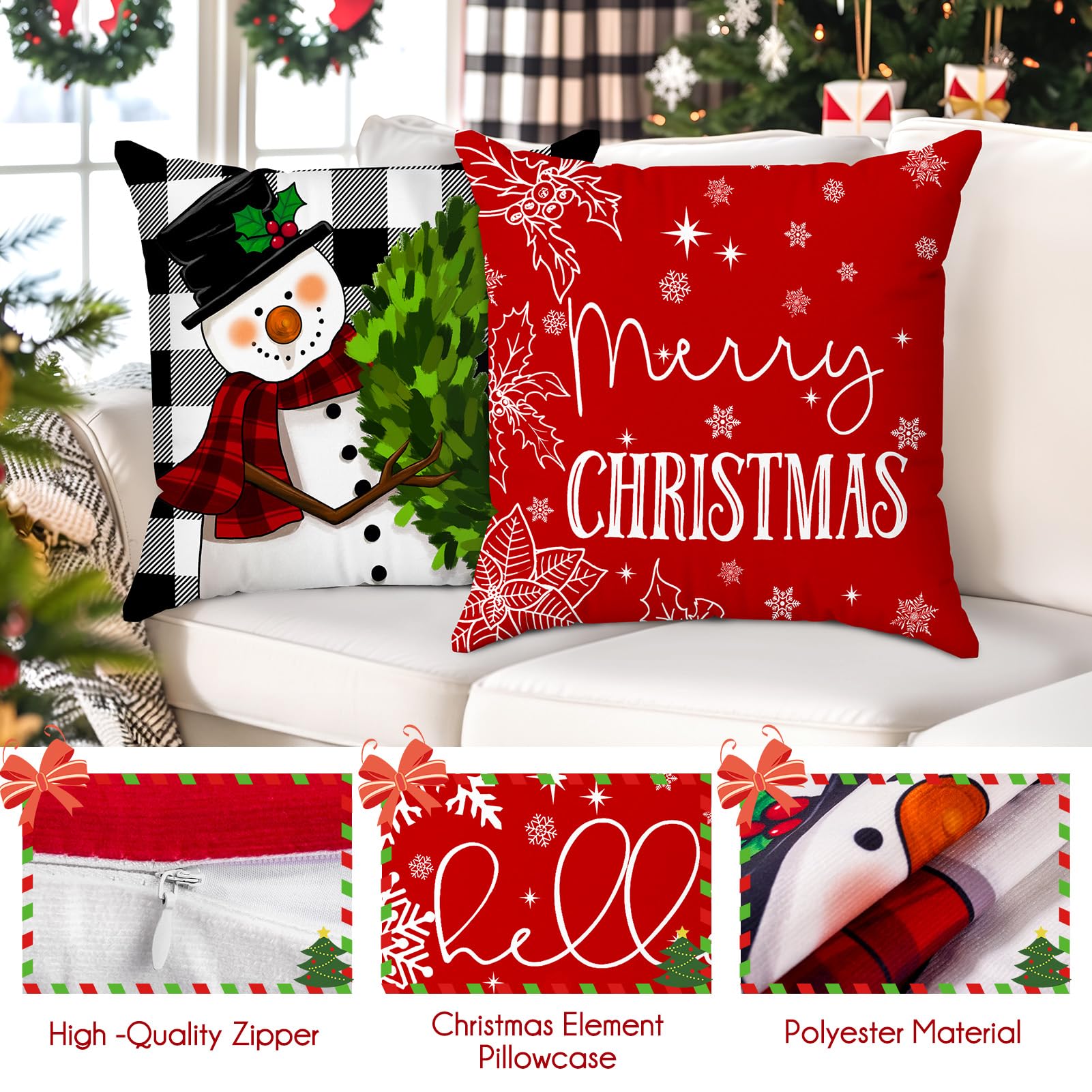 Foto 6 pulgar | Juego De 4 Fundas De Almohada Brightown Christmas, 45 X 45 Cm, Poliéster - Venta Internacional.