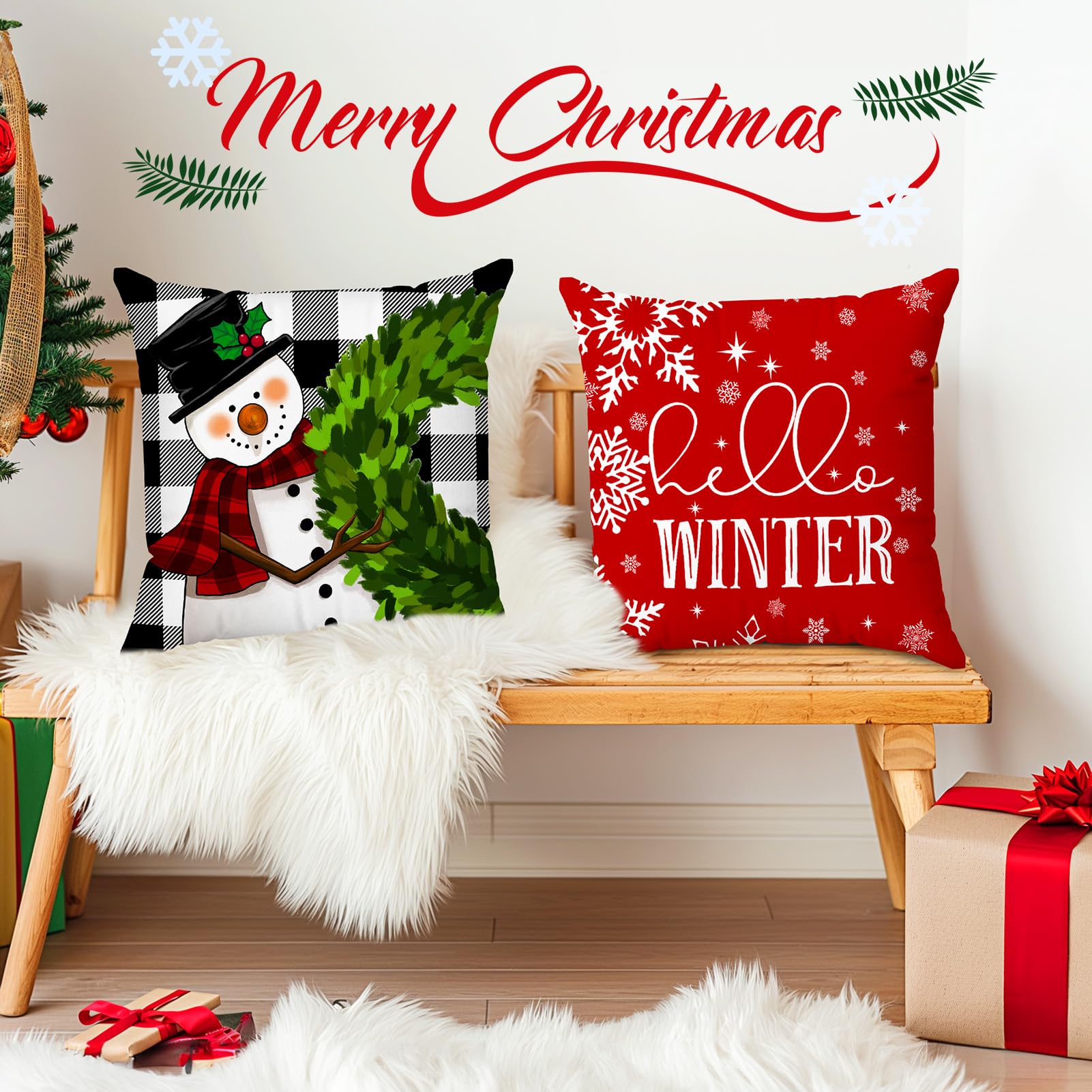 Foto 8 pulgar | Juego De 4 Fundas De Almohada Brightown Christmas, 45 X 45 Cm, Poliéster - Venta Internacional.