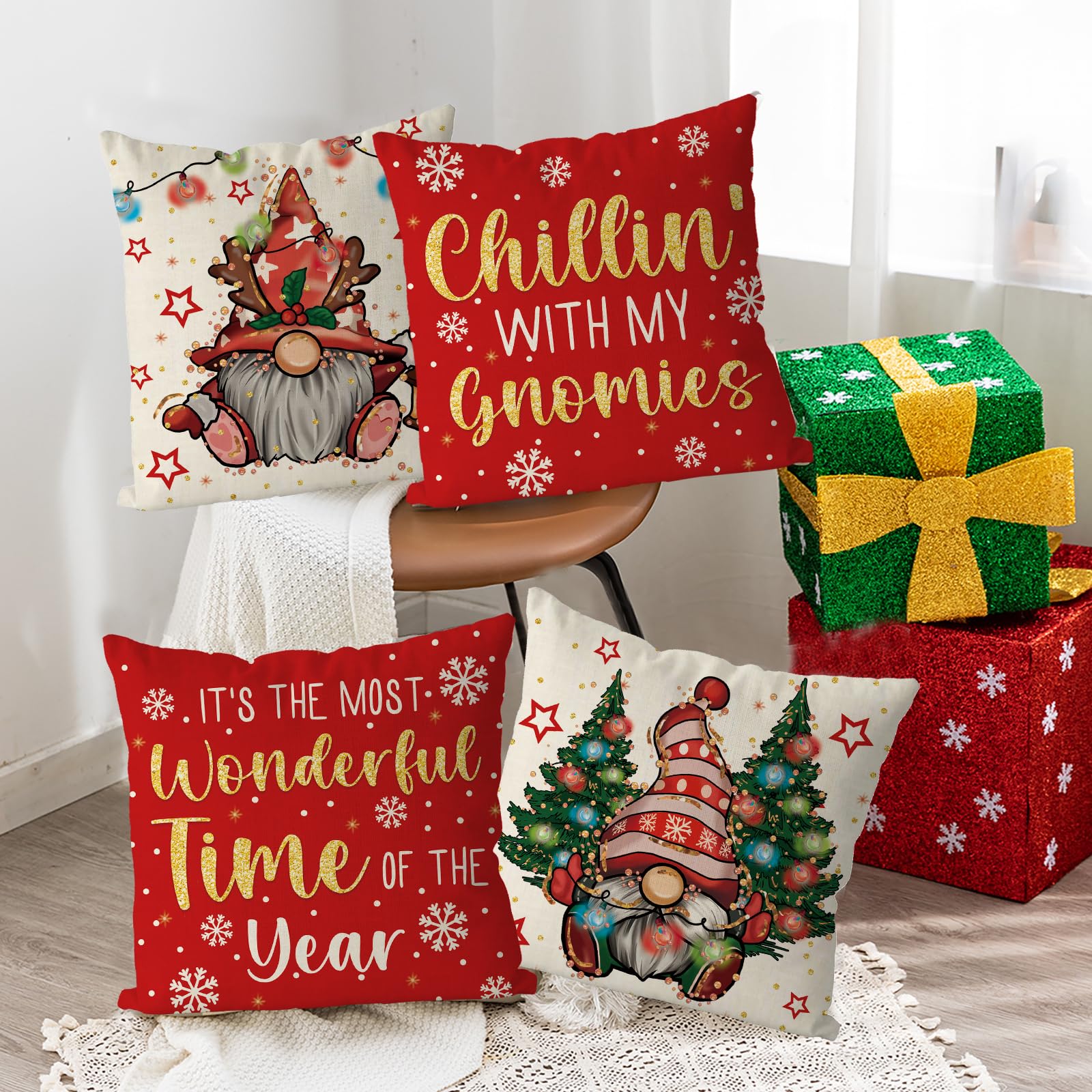 Foto 5 pulgar | Fundas De Almohada Gagec Christmas De 50 X 50 Cm, Juego De 4 Gnomos, Color Blanco - Venta Internacional.