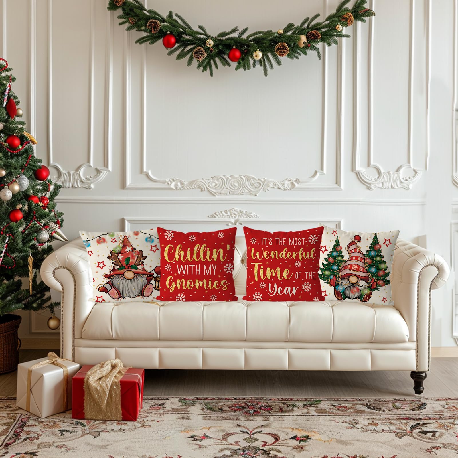 Foto 6 | Fundas De Almohada Gagec Christmas De 50 X 50 Cm, Juego De 4 Gnomos, Color Blanco - Venta Internacional.