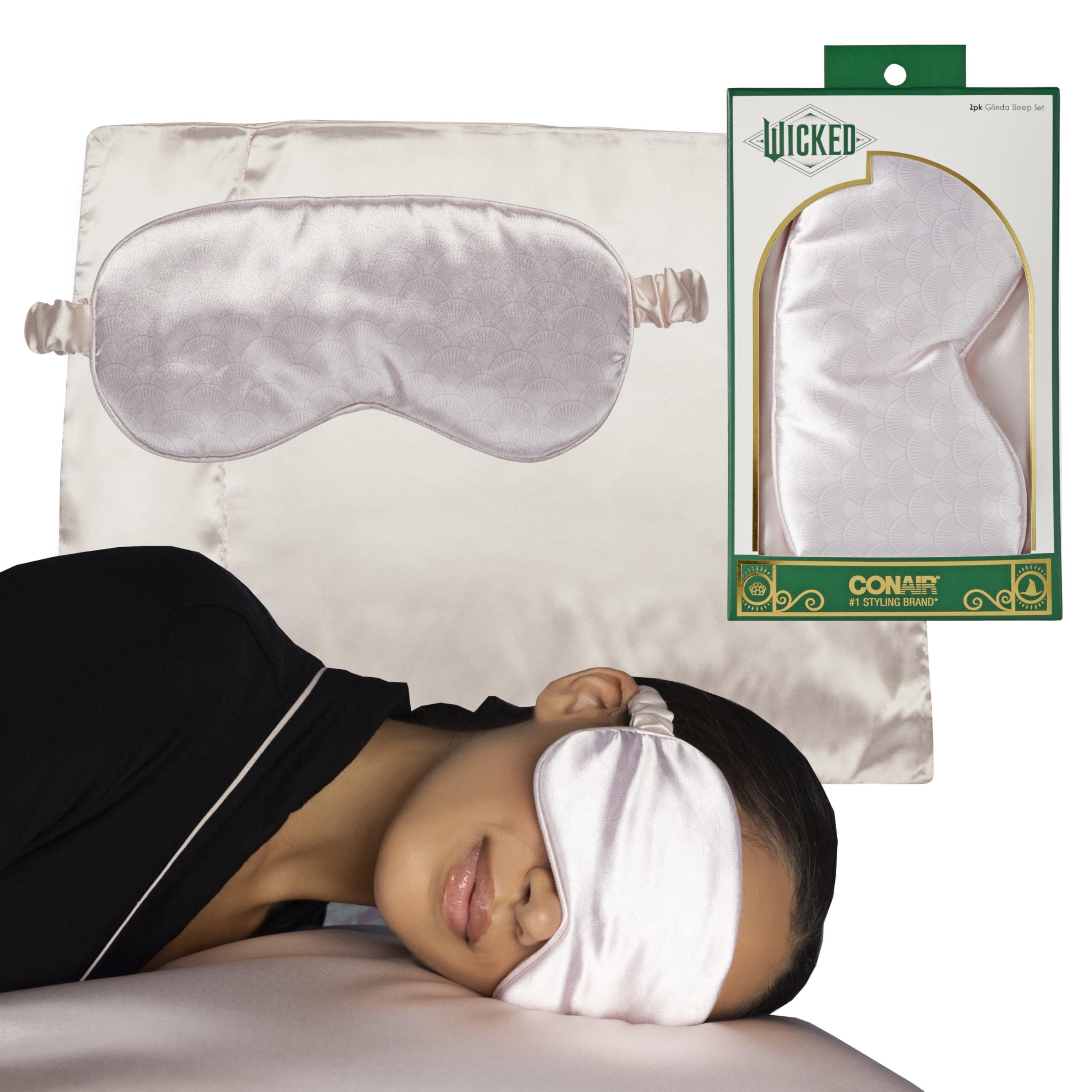 Set De Dormir Conair Scunci Wicked Glinda Con 1 Funda De Almohada Y Máscara - Venta Internacional.