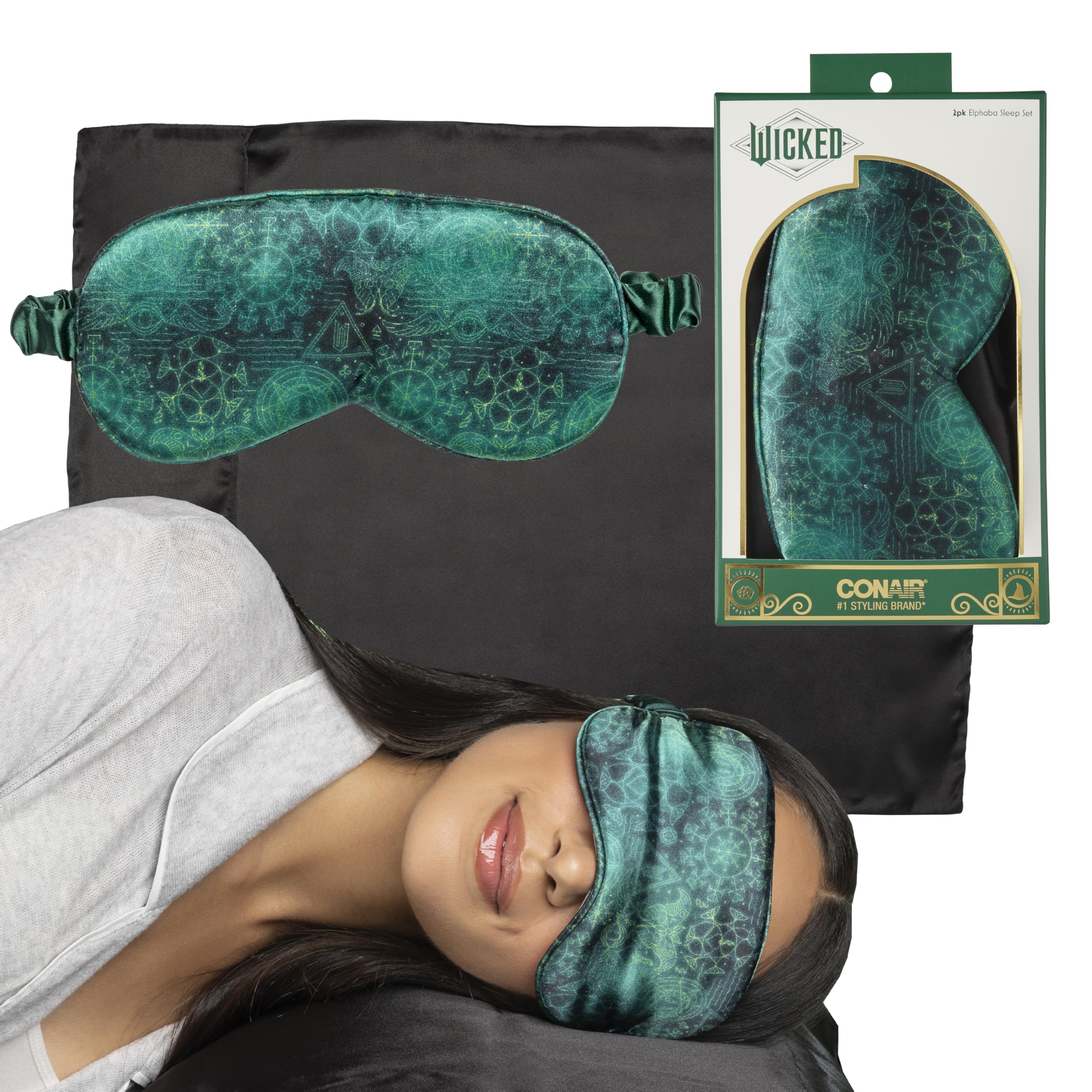 Foto 2 pulgar | Funda De Almohada Y Máscara De Satén Sleep Set Conair Scunci Wicked Elphaba - Venta Internacional.