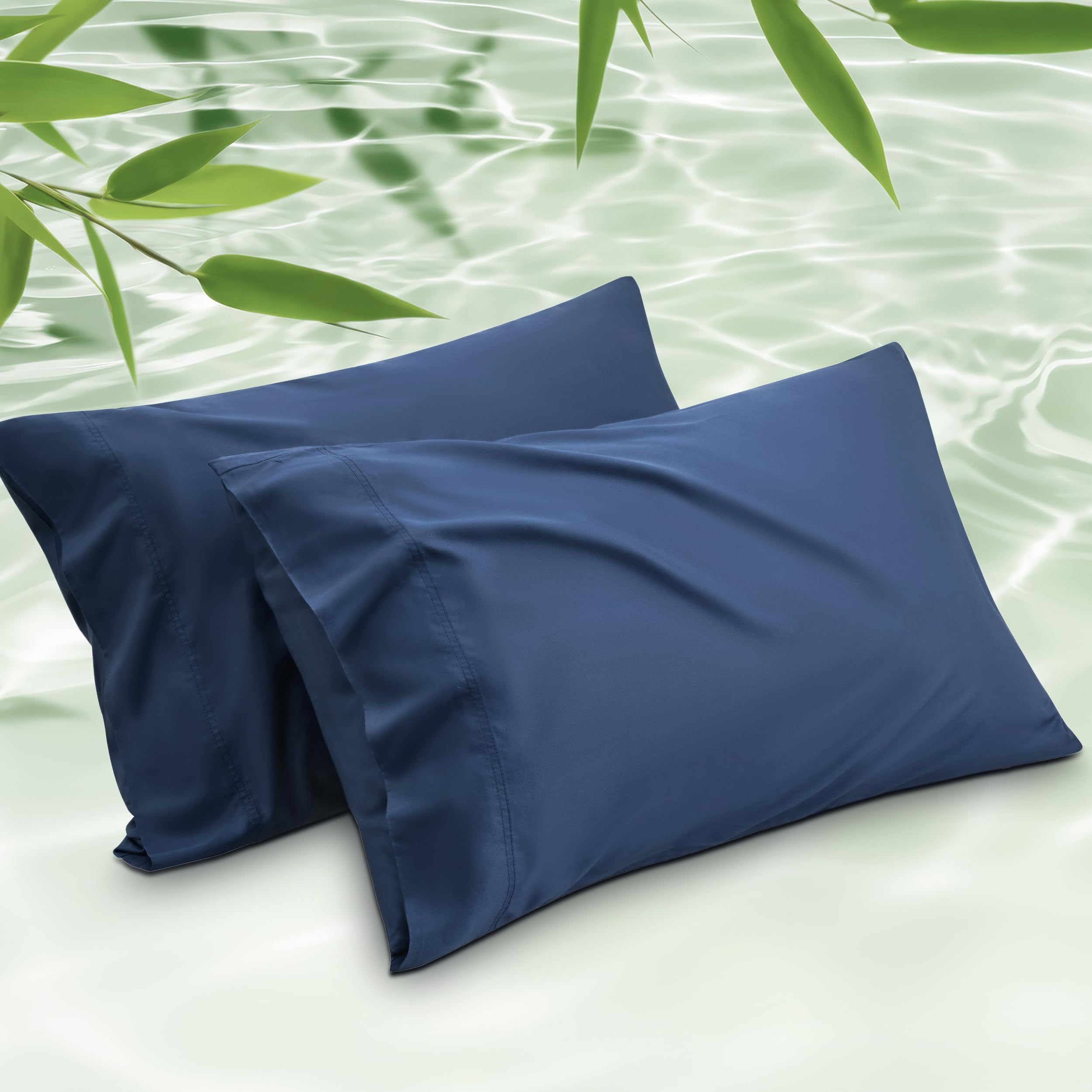 Juego De 2 Fundas De Almohada Bedsure, Tamaño King, Rayón Y Bambú, Color Azul Marino - Venta Internacional.