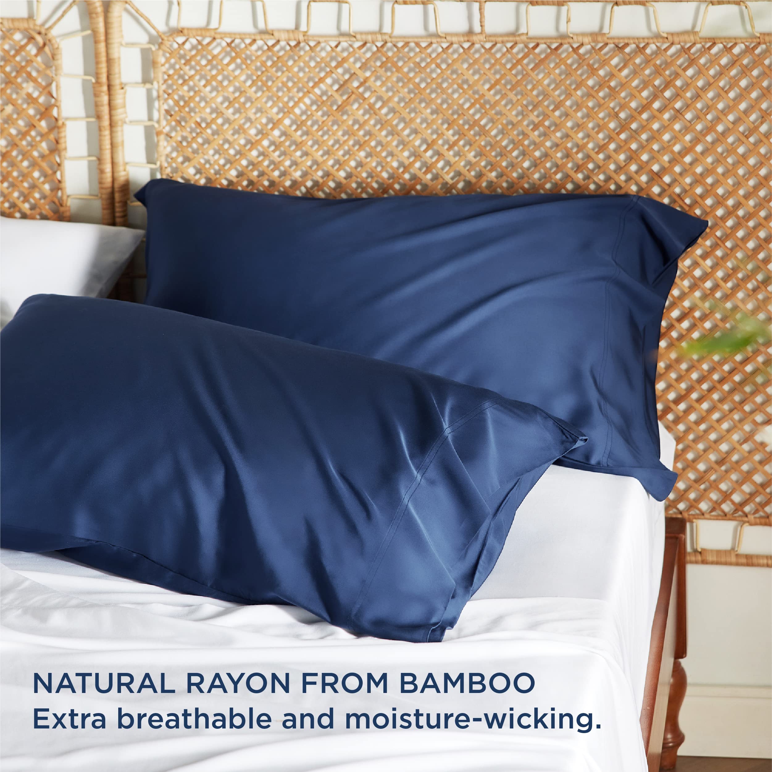Foto 3 pulgar | Juego De 2 Fundas De Almohada Bedsure, Tamaño King, Rayón Y Bambú, Color Azul Marino - Venta Internacional.