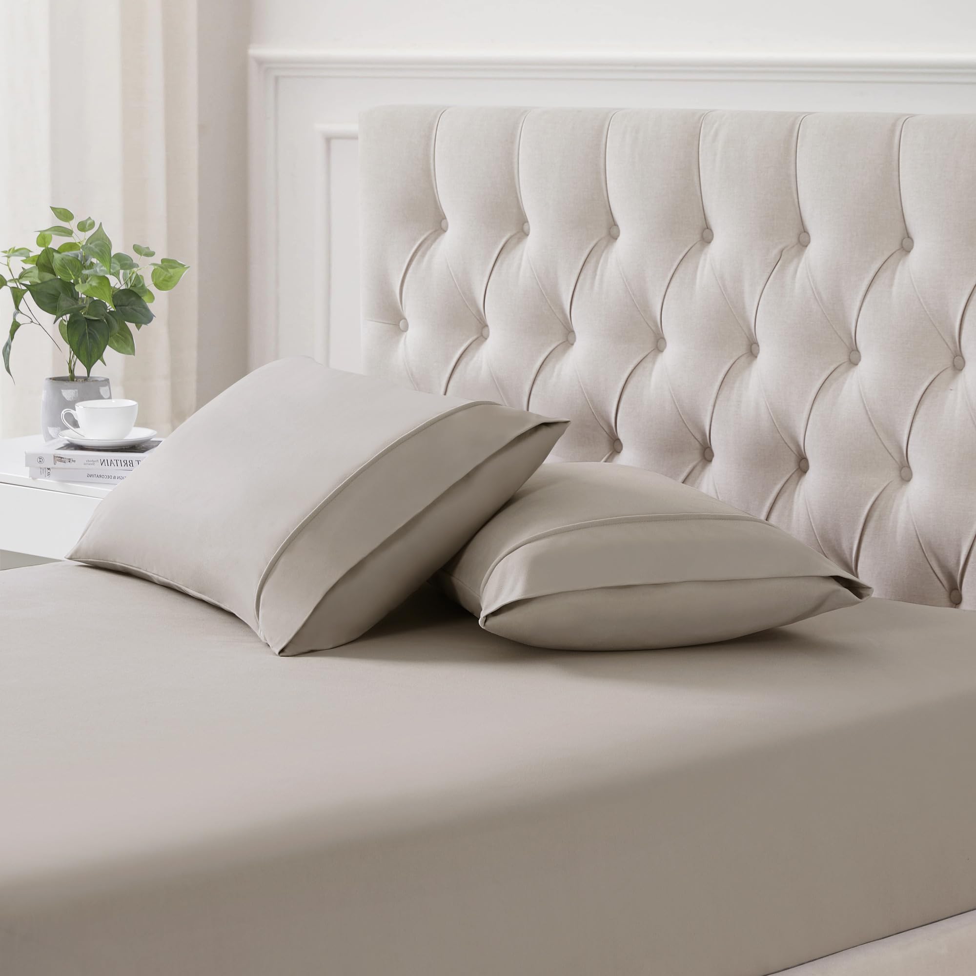 Set De Fundas De Almohada Sweet Home Collection, Franela Estándar, Beige - Venta Internacional.