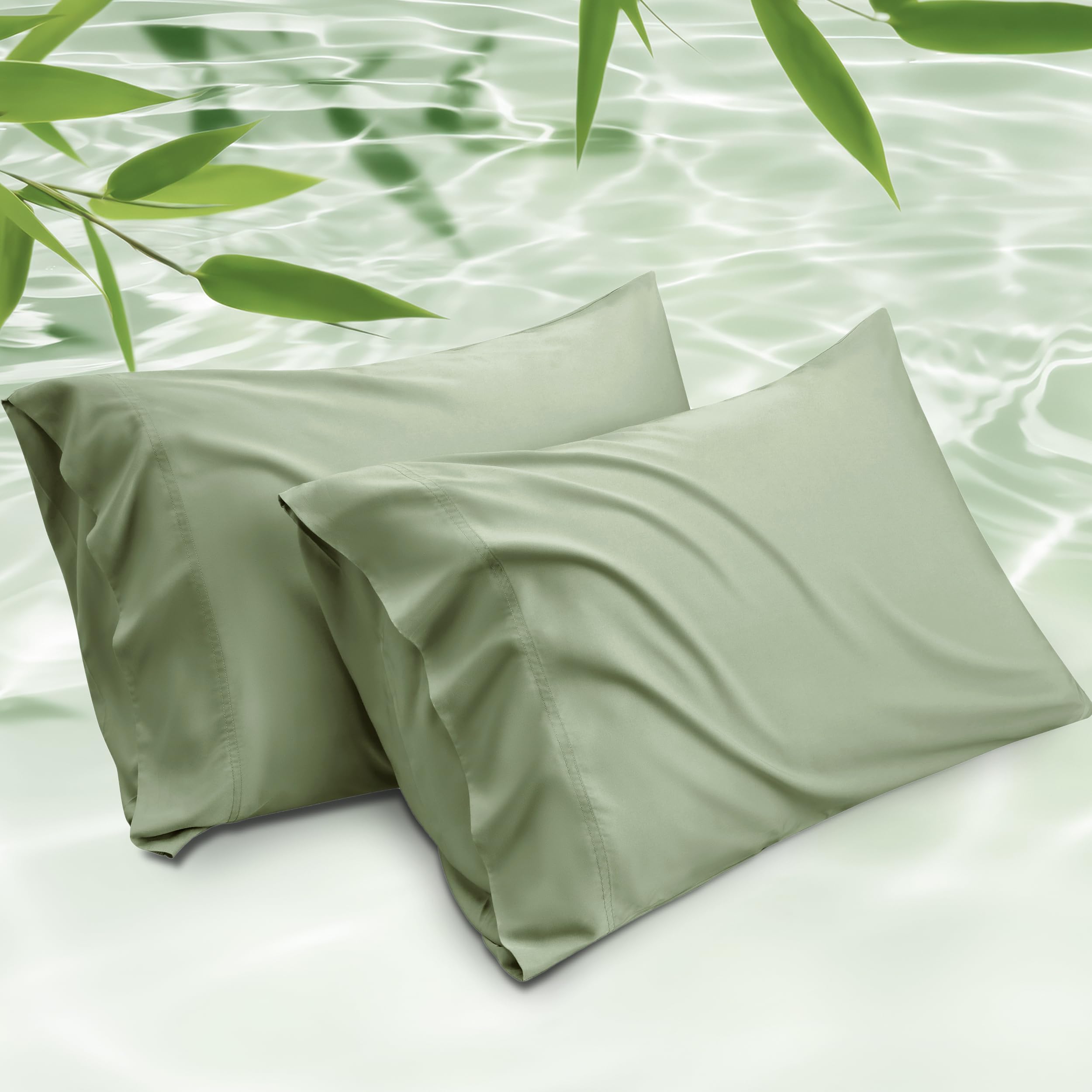 Juego De 2 Fundas De Almohada Bedsure Tamaño King Rayón Bambú Verde Salvia - Venta Internacional