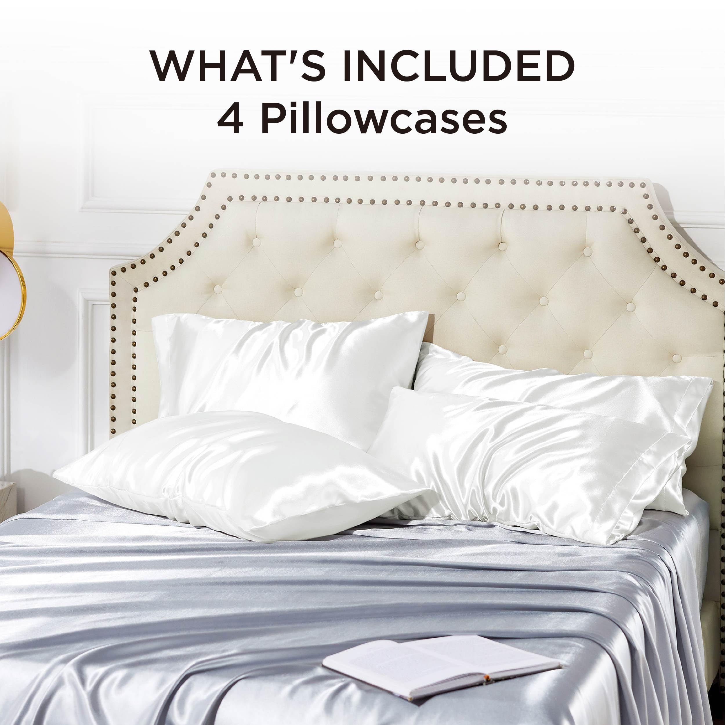 Foto 7 | Juego de Fundas de Almohada Bedsure Satin Standard Blanco 4 Piezas - Venta Internacional