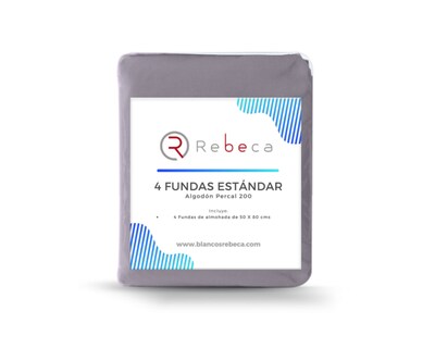 Foto 4 | 4 Fundas De Almohada Rebeca Algodón Percal 200 Gris Oxford Estándar