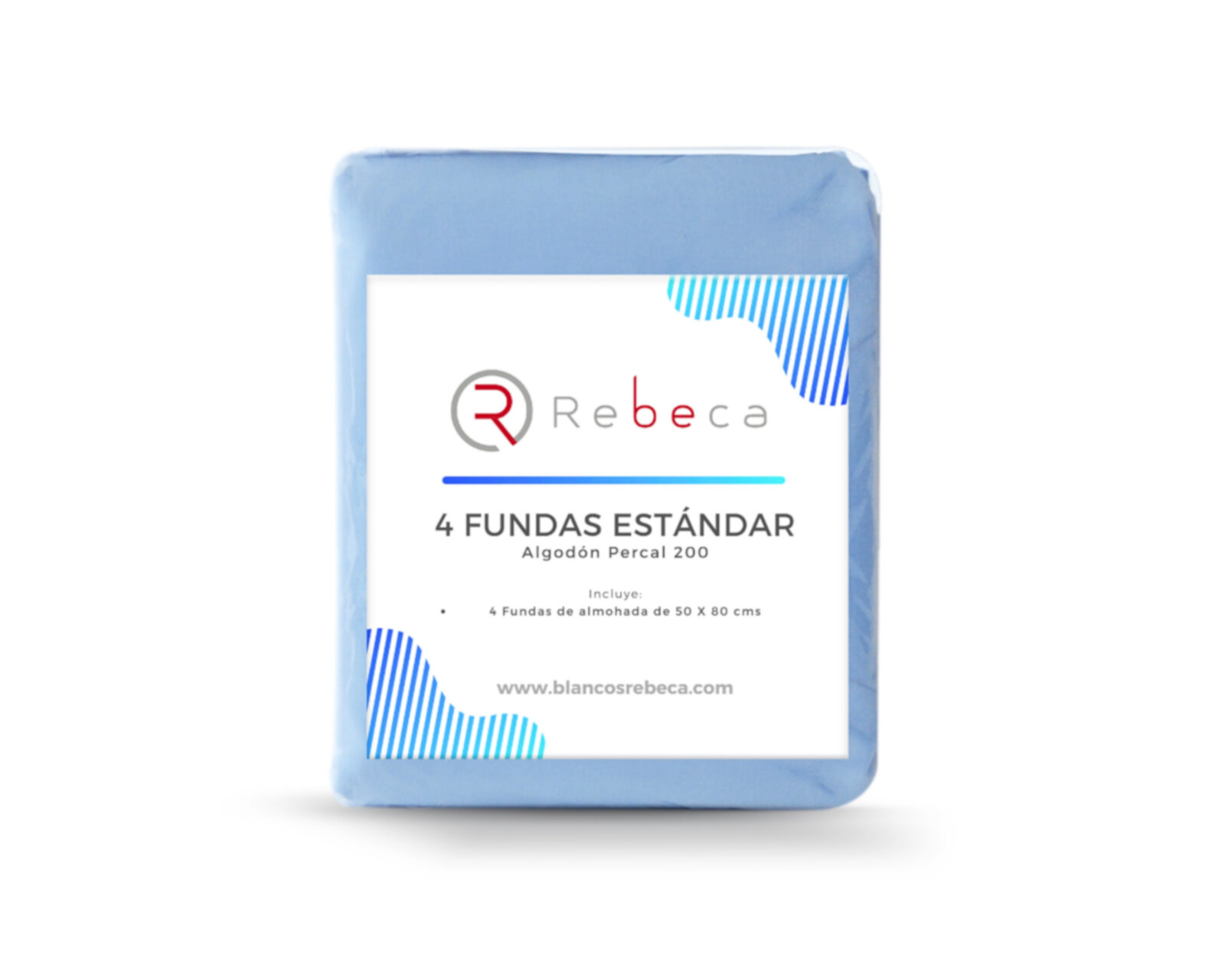 Foto 4 | 4 Fundas De Almohada Rebeca Algodón Percal 200 Cielo Estándar