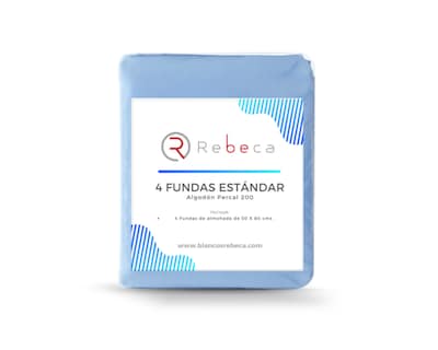 Foto 4 | 4 Fundas De Almohada Rebeca Algodón Percal 200 Cielo Estándar
