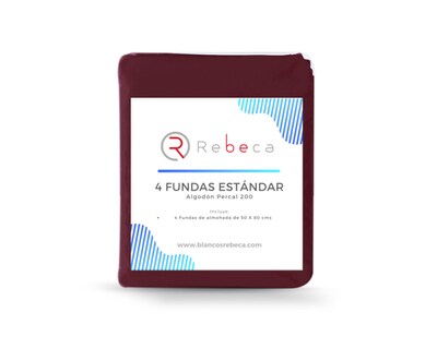 Foto 4 | 4 Fundas De Almohada Rebeca Algodón Percal 200 Vino Estándar