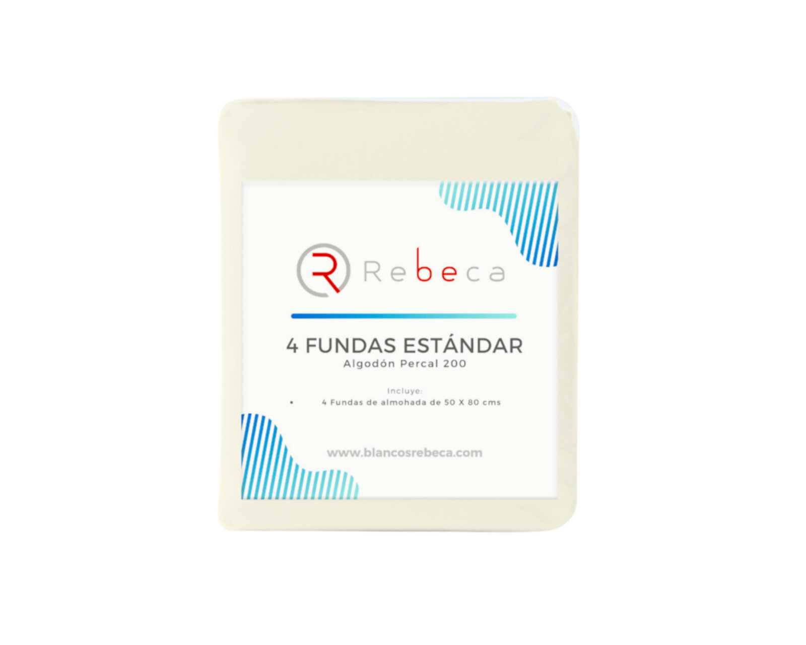 Foto 4 | 4 Fundas De Almohada Rebeca Algodón Percal 200 Hueso Estándar