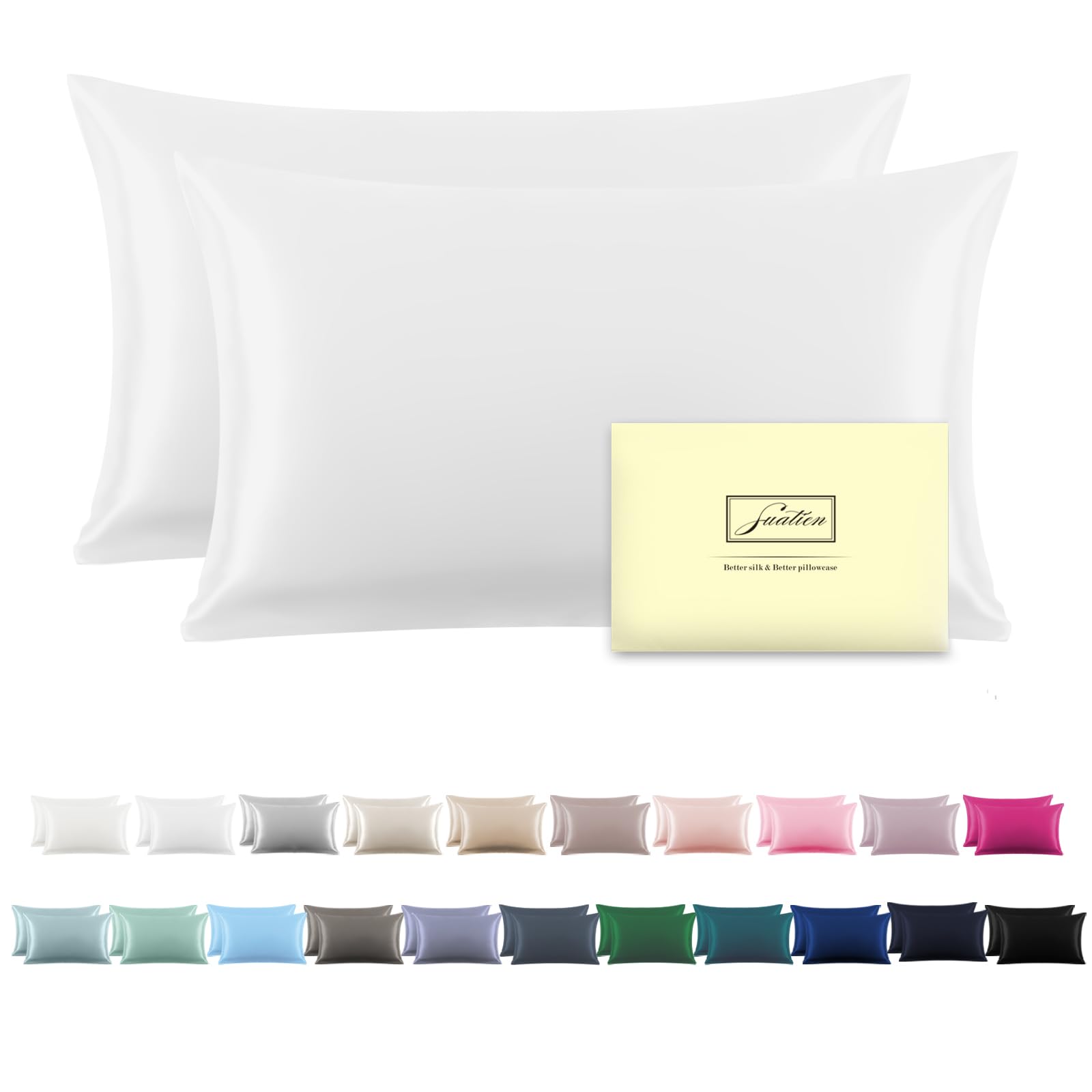 Juego De Fundas De Almohada De Seda Suatien, 100% Seda, Tamaño King, 50 X 90 Cm, 2 Unidades - Venta Internacional.