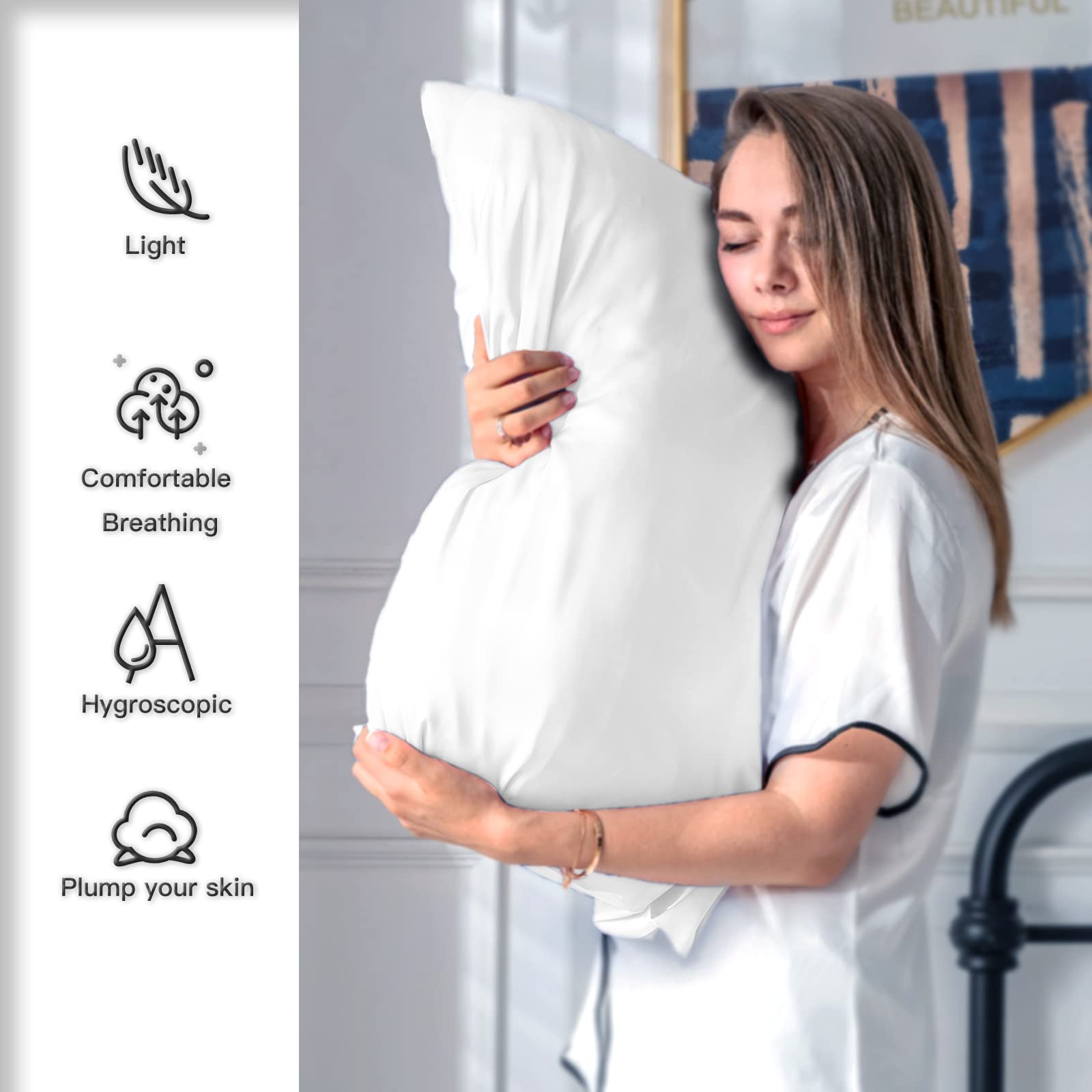 Foto 4 pulgar | Juego De Fundas De Almohada De Seda Suatien Tamaño Queen, 100% Seda De Morera - Venta Internacional.