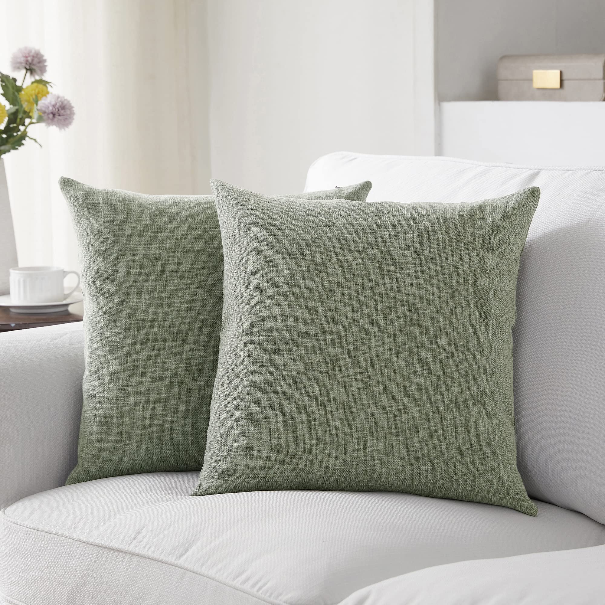Fundas De Almohada Meekio Dark Sage Linen, 50 X 50 Cm, Juego De 2 - Venta Internacional.