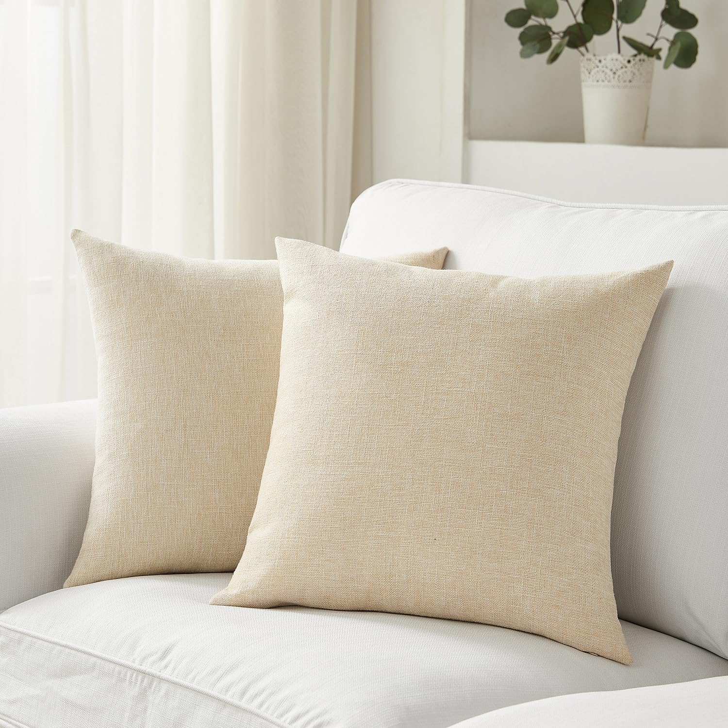 Fundas De Almohada Meekio De Lino Beige Claro, 50 X 50 Cm, Juego De 2 - Venta Internacional.