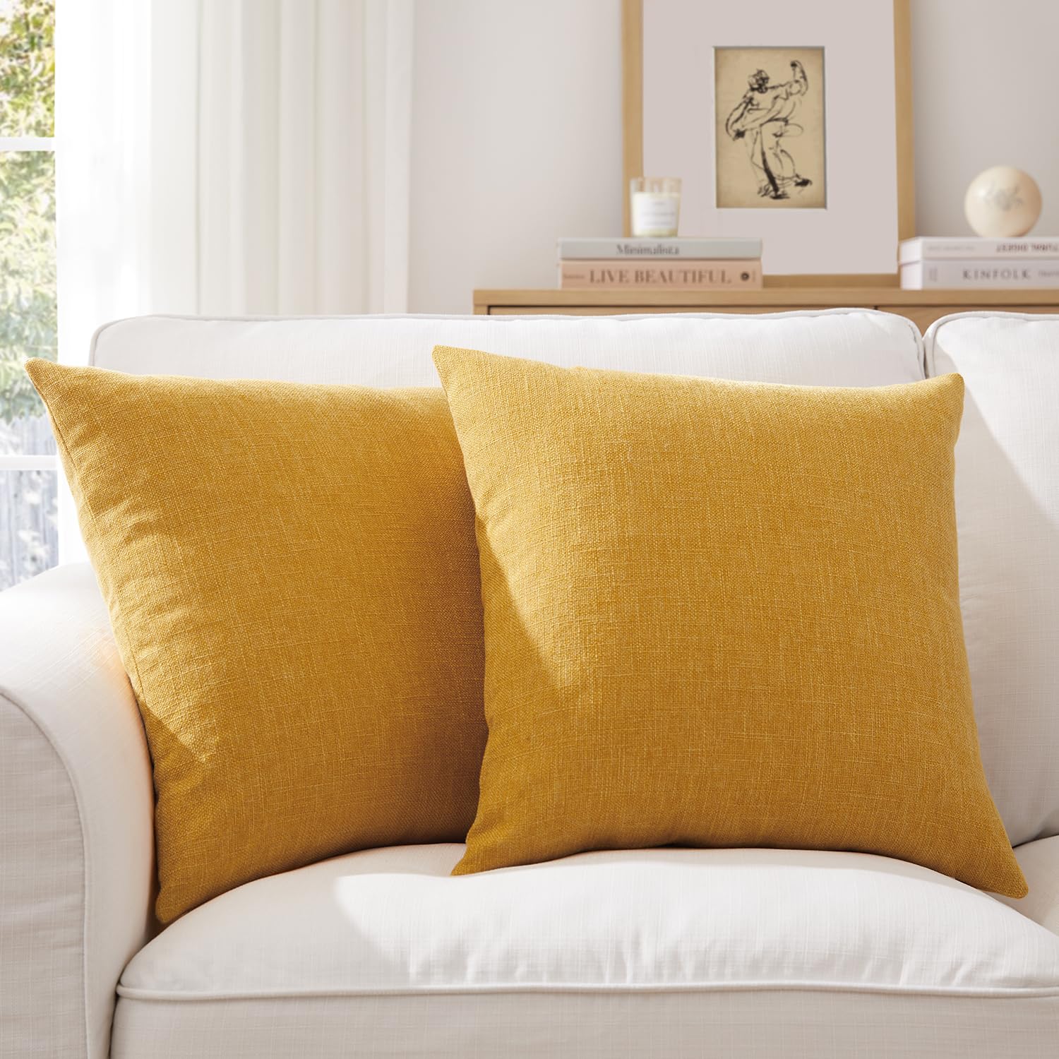 Fundas De Almohada Meekio Mustard Linen, 50 X 50 Cm, Juego De 2 - Venta Internacional.