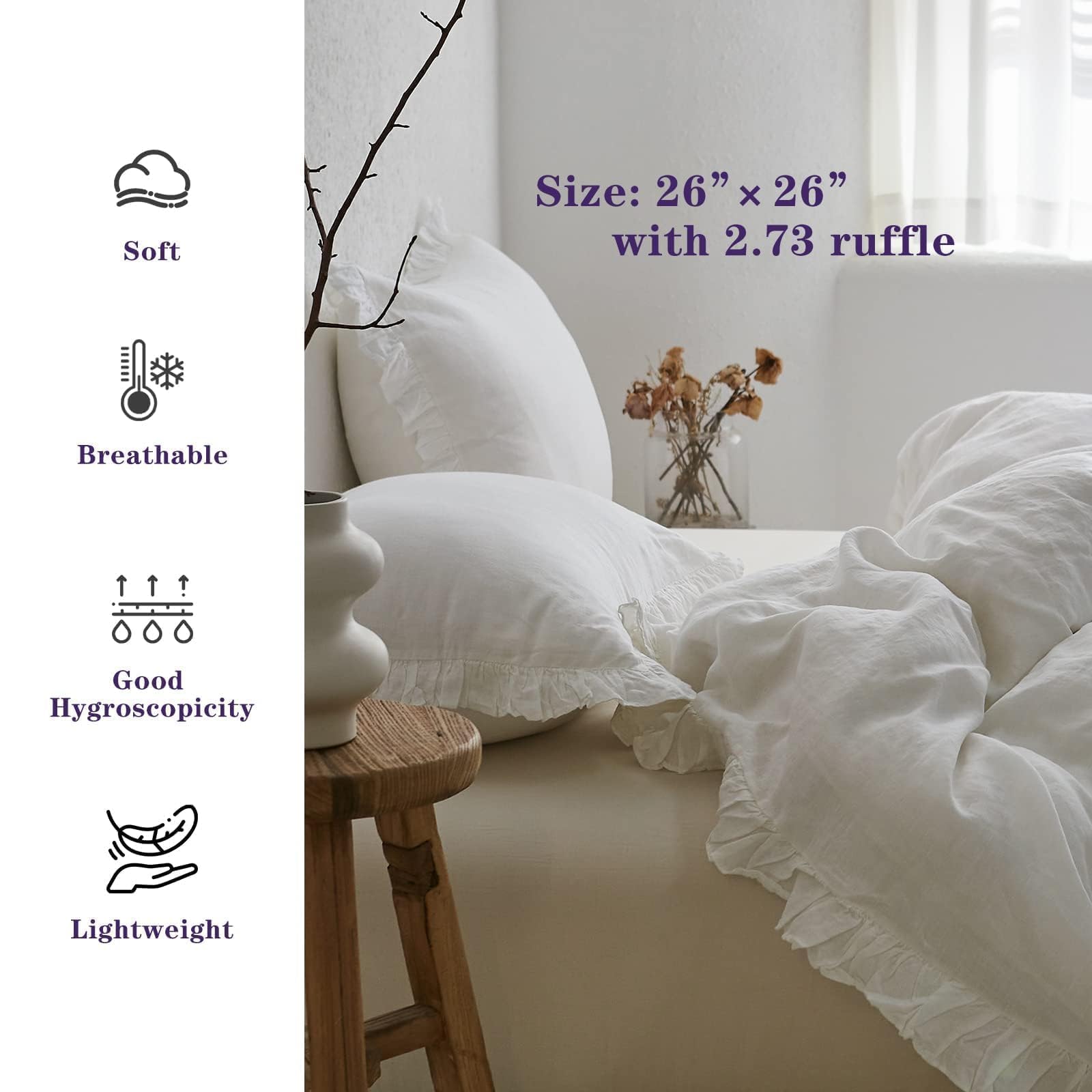 Foto 4 pulgar | Fundas De Almohada Simple&opulence, 100% Lino, 66 Cm X 66 Cm - Venta Internacional.