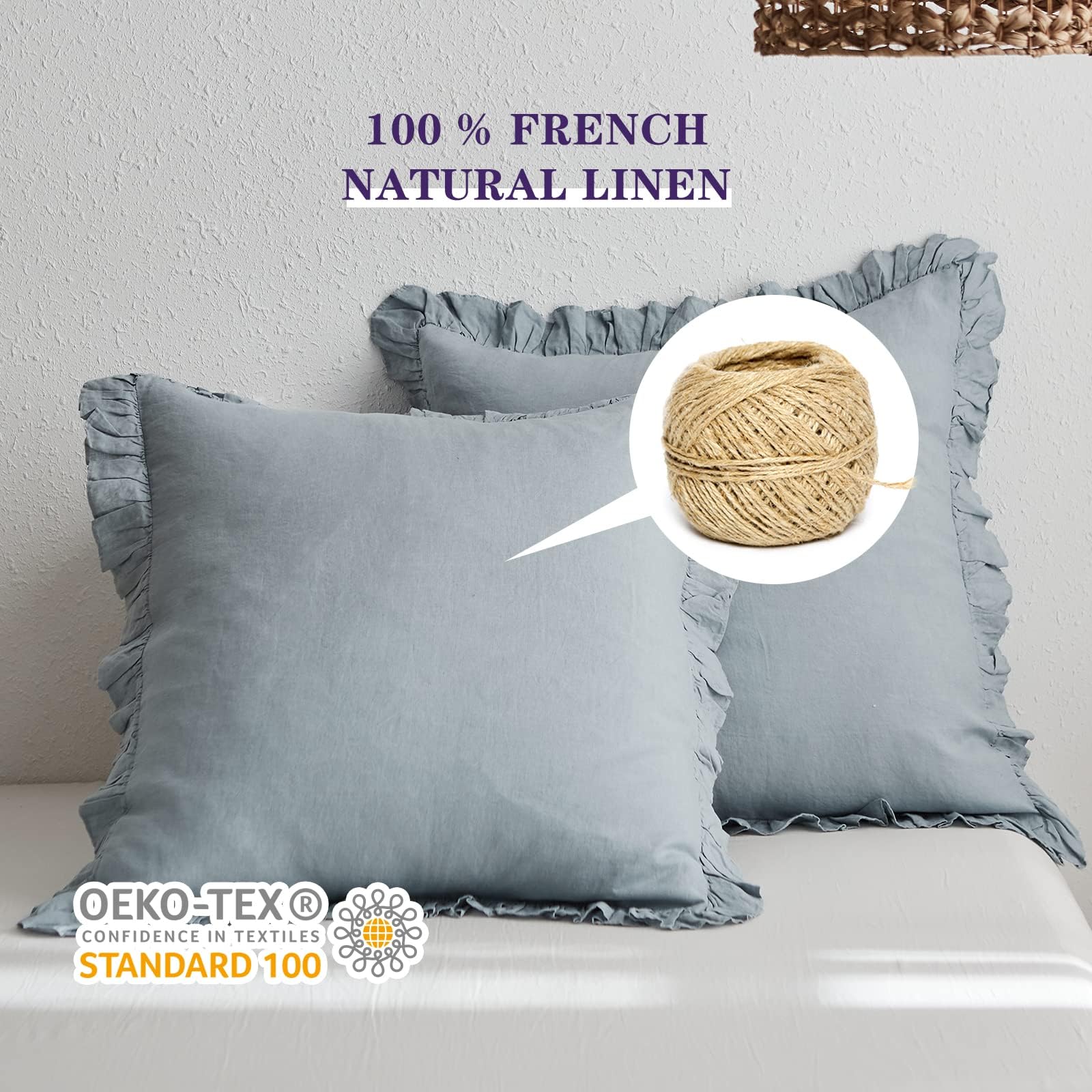 Foto 2 | Fundas Euro Sham Simple&opulence, 100% Lino, 66 X 66 Cm, Color Azul Empolvado - Venta Internacional.
