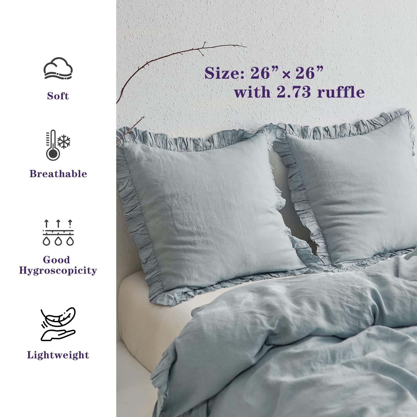 Foto 4 pulgar | Fundas Euro Sham Simple&opulence, 100% Lino, 66 X 66 Cm, Color Azul Empolvado - Venta Internacional.