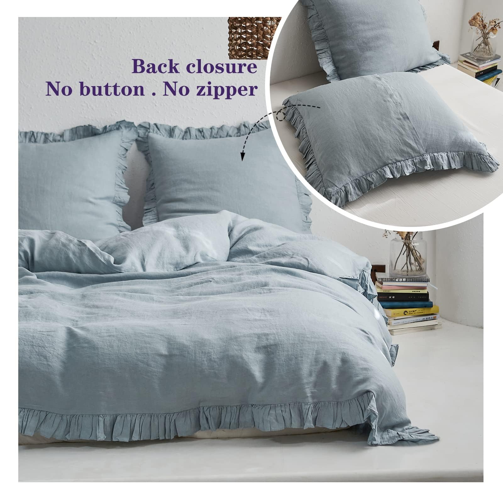Foto 5 pulgar | Fundas Euro Sham Simple&opulence, 100% Lino, 66 X 66 Cm, Color Azul Empolvado - Venta Internacional.