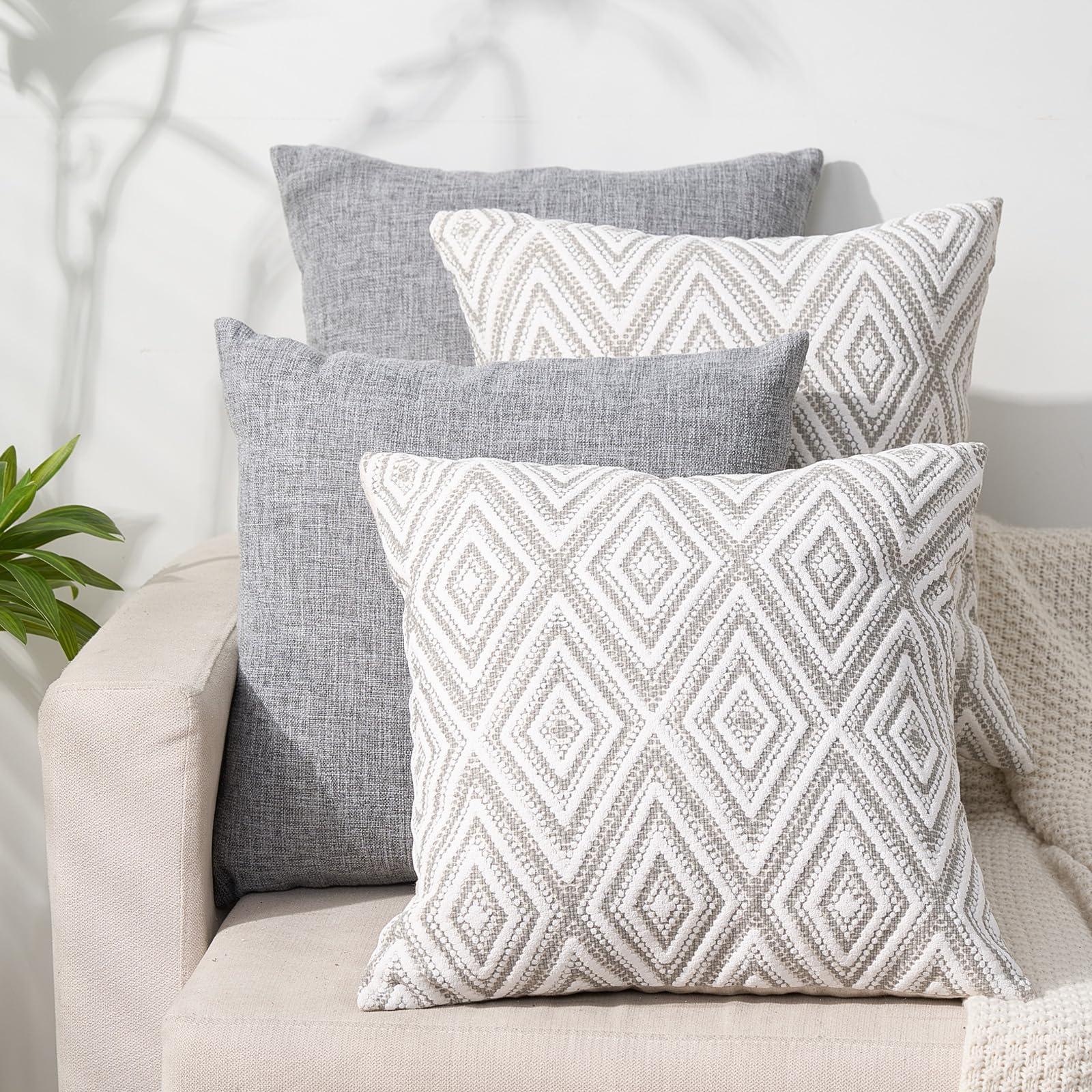 Juego De 4 Fundas De Cojín Decorativas Hpuk De 50 X 50 Cm, Color Gris - Venta Internacional.