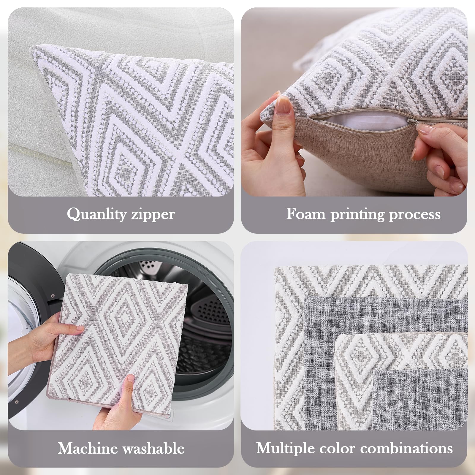 Foto 4 | Juego De 4 Fundas De Cojín Decorativas Hpuk De 50 X 50 Cm, Color Gris - Venta Internacional.