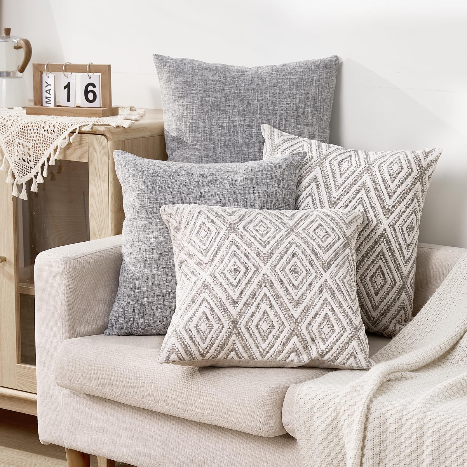 Foto 5 | Juego De 4 Fundas De Cojín Decorativas Hpuk De 50 X 50 Cm, Color Gris - Venta Internacional.
