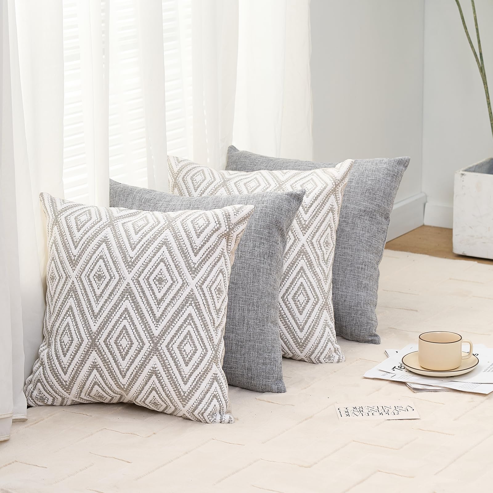 Foto 7 | Juego De 4 Fundas De Cojín Decorativas Hpuk De 50 X 50 Cm, Color Gris - Venta Internacional.
