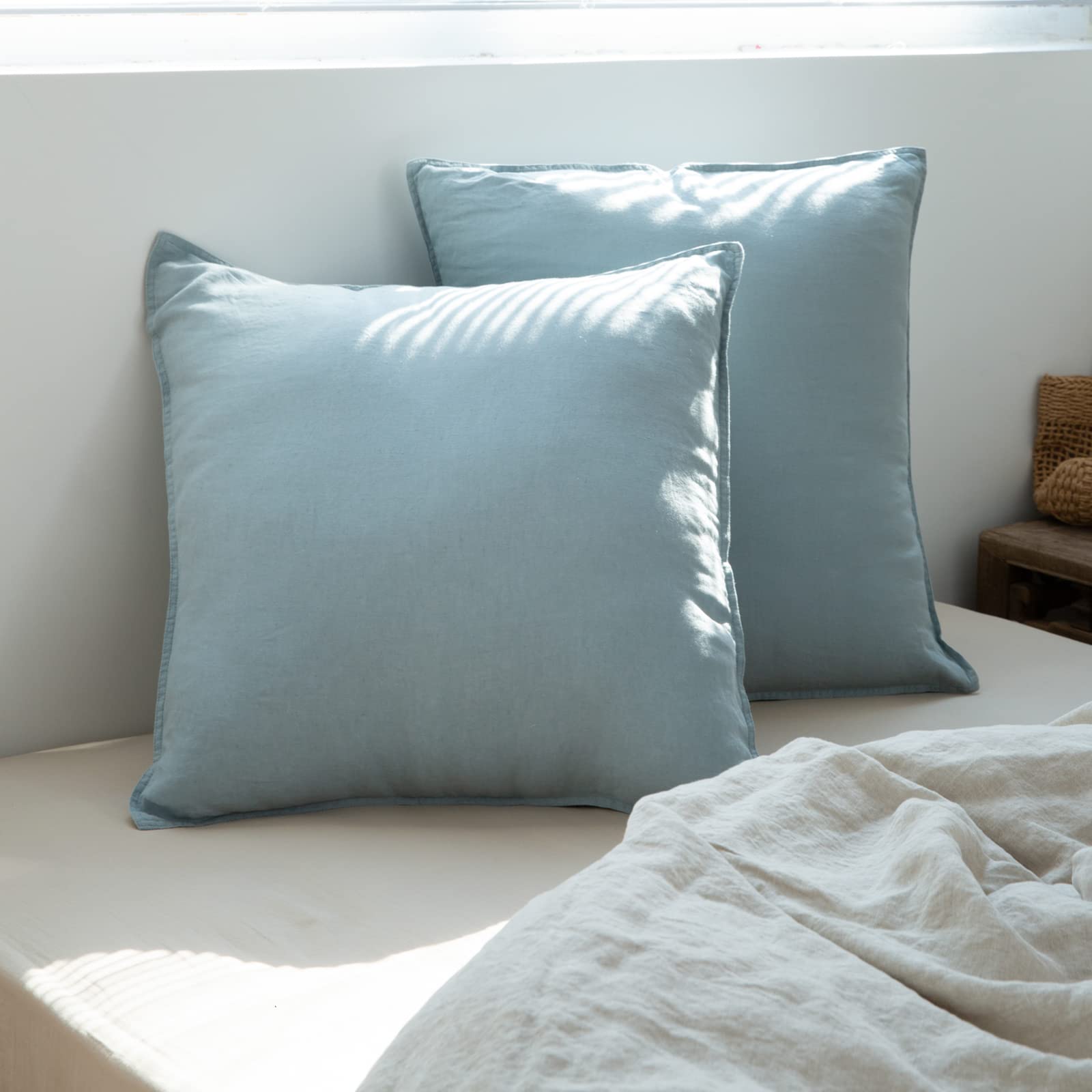 Foto 1 | Fundas De Almohada Simple&opulence De Lino Lavado Euro Shams, Color Azul Empolvado - Venta Internacional.