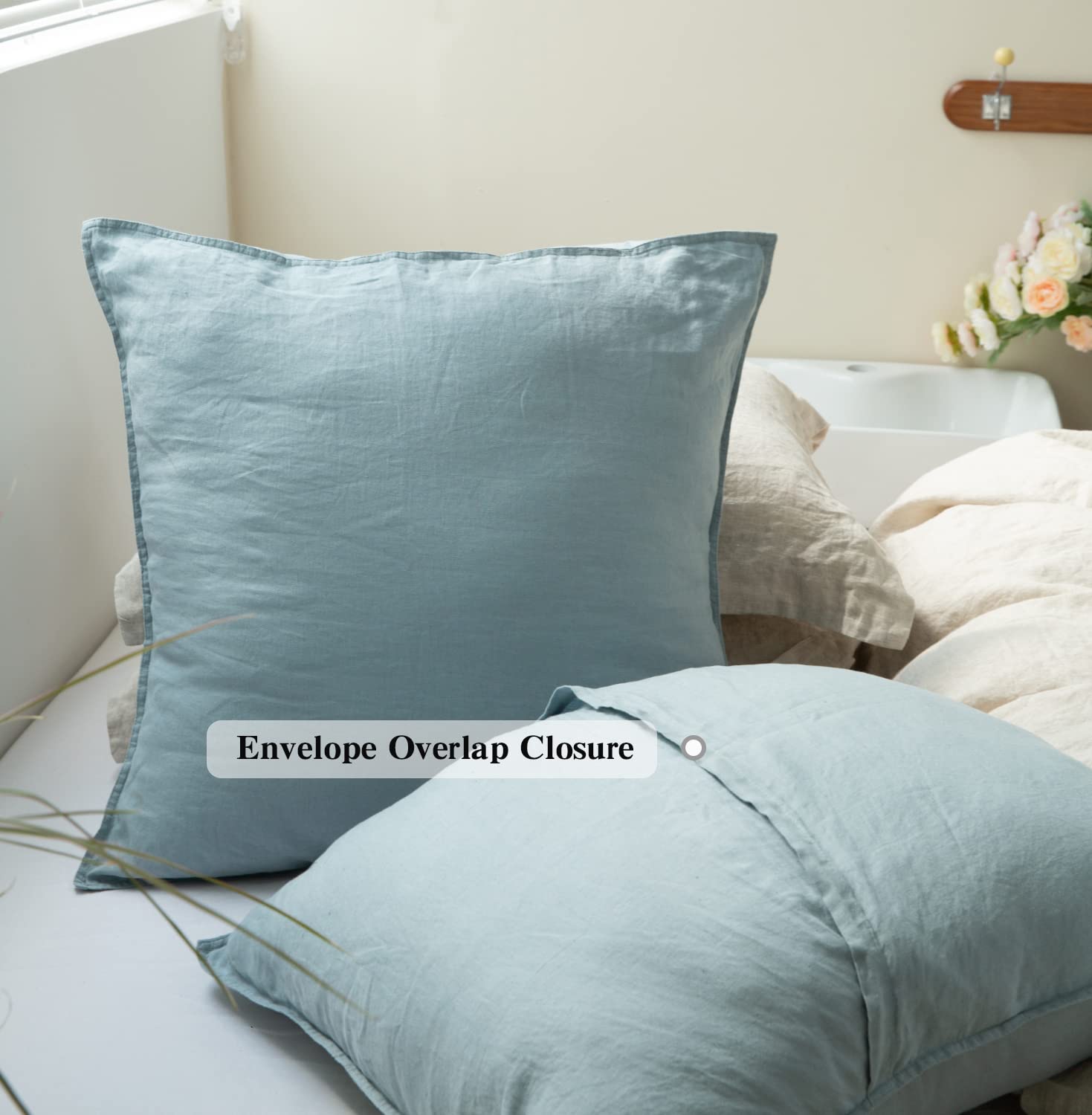 Foto 4 | Fundas De Almohada Simple&opulence De Lino Lavado Euro Shams, Color Azul Empolvado - Venta Internacional.