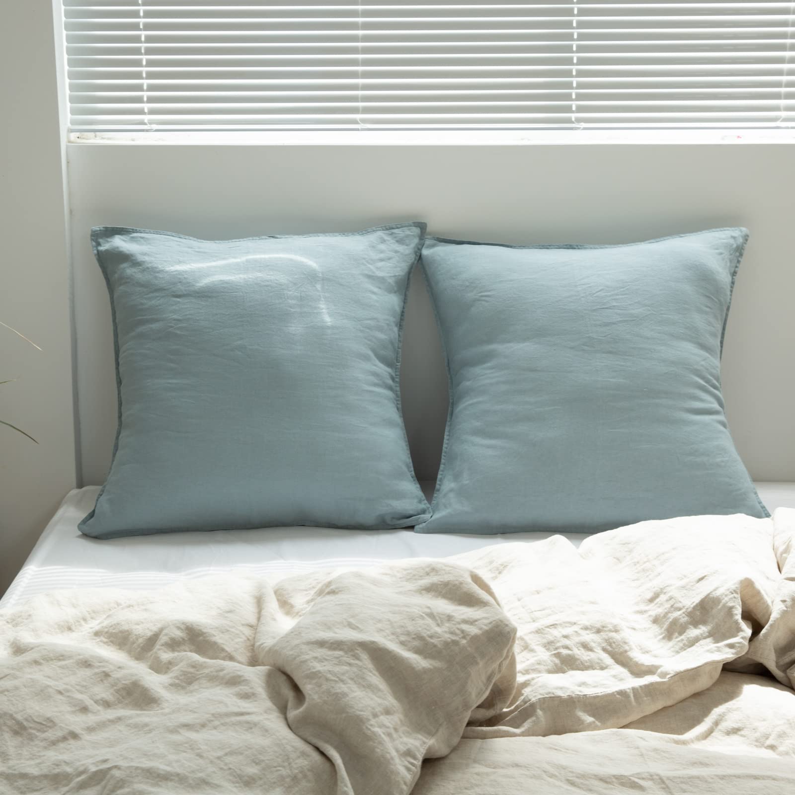 Foto 5 | Fundas De Almohada Simple&opulence De Lino Lavado Euro Shams, Color Azul Empolvado - Venta Internacional.