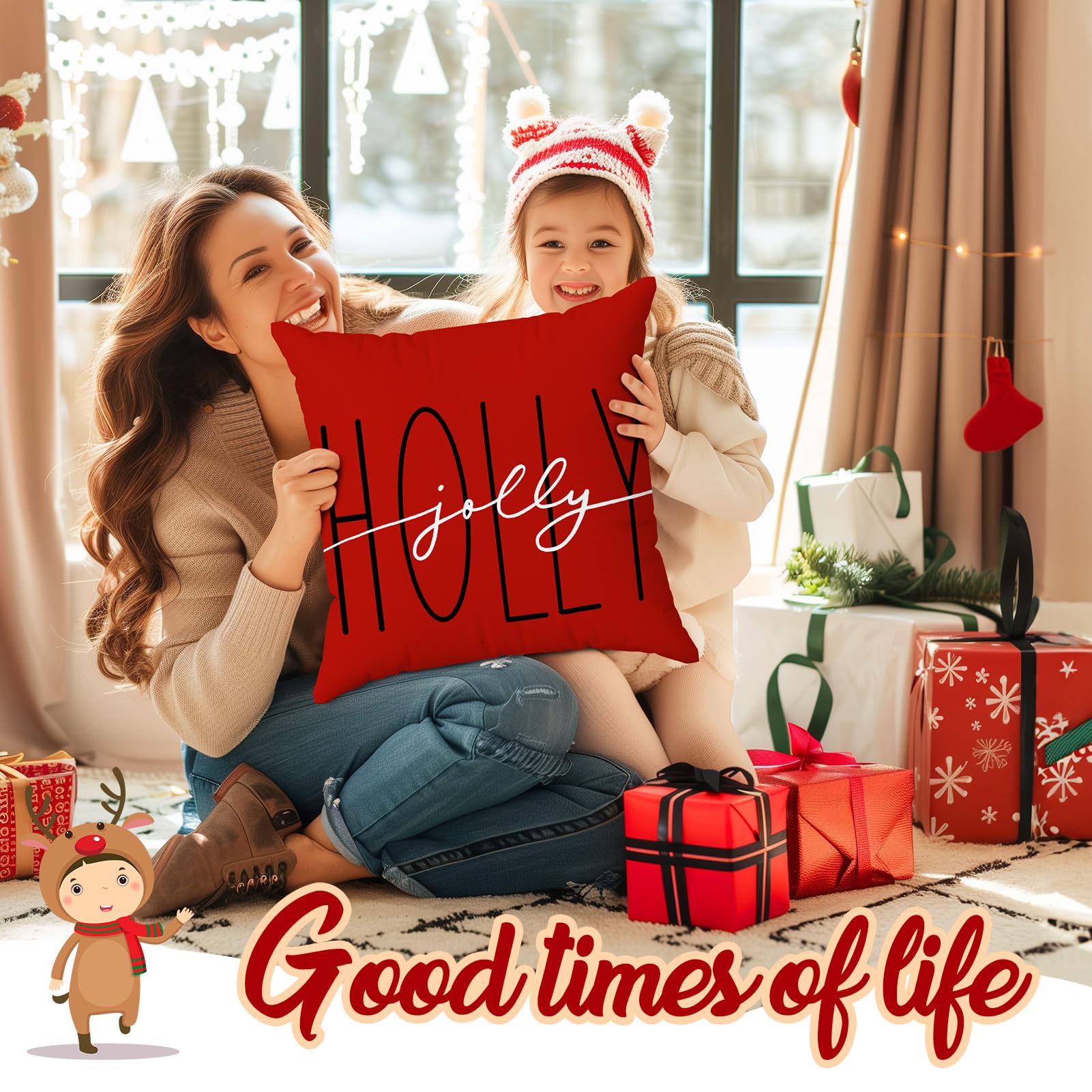 Foto 3 pulgar | Juego de 4 Fundas de Almohada Brightown Red Christmas 45 x 45 cm - Venta Internacional