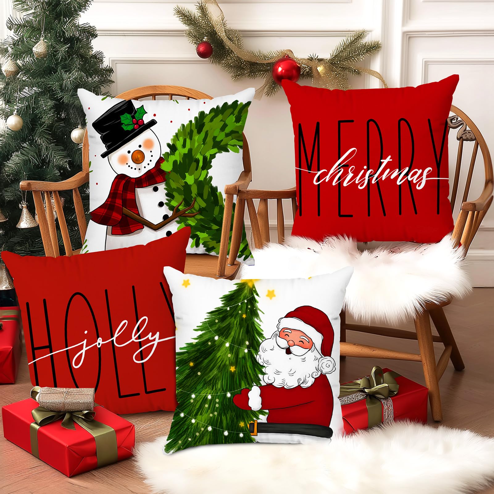 Foto 5 pulgar | Juego de 4 Fundas de Almohada Brightown Red Christmas 45 x 45 cm - Venta Internacional