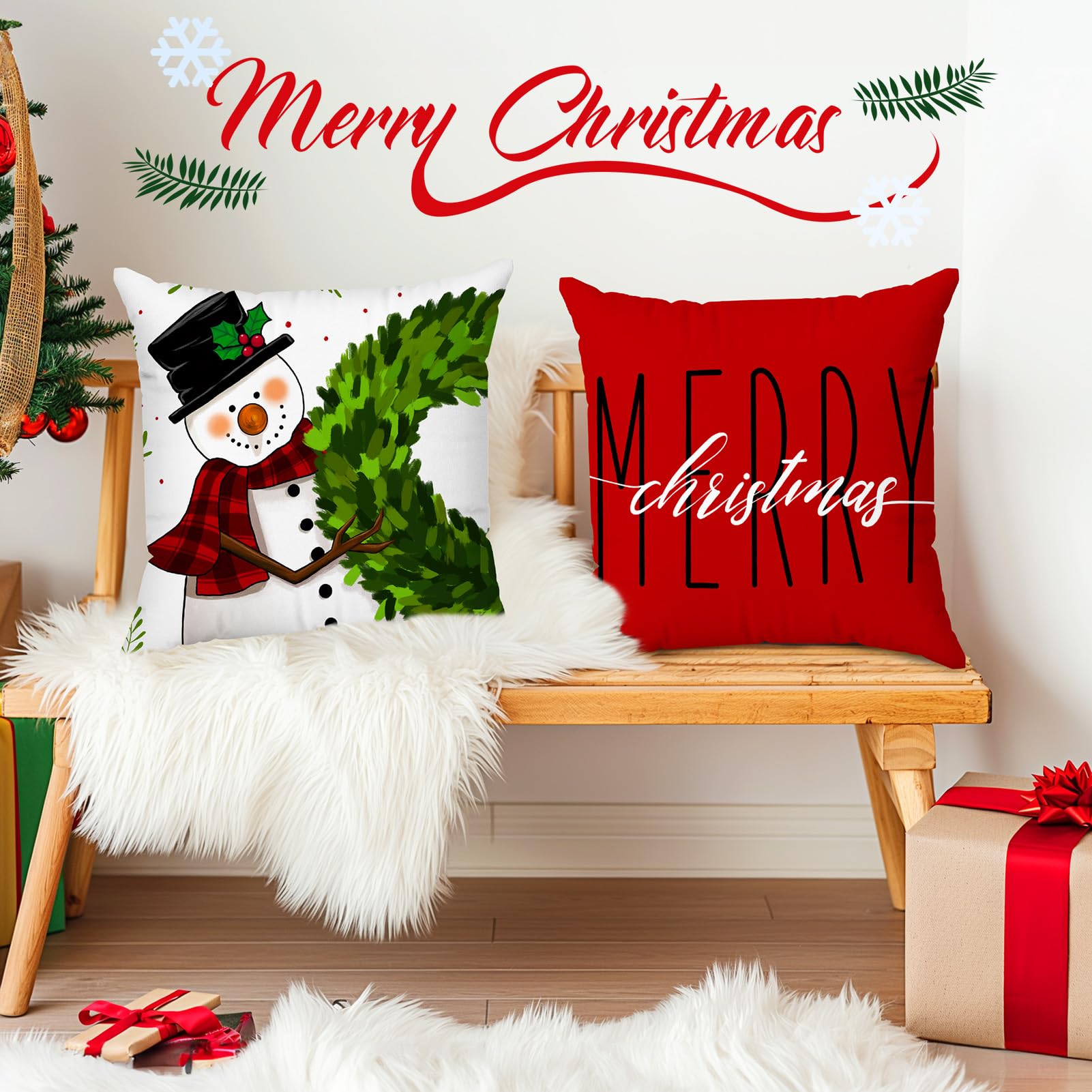 Foto 7 pulgar | Juego de 4 Fundas de Almohada Brightown Red Christmas 45 x 45 cm - Venta Internacional