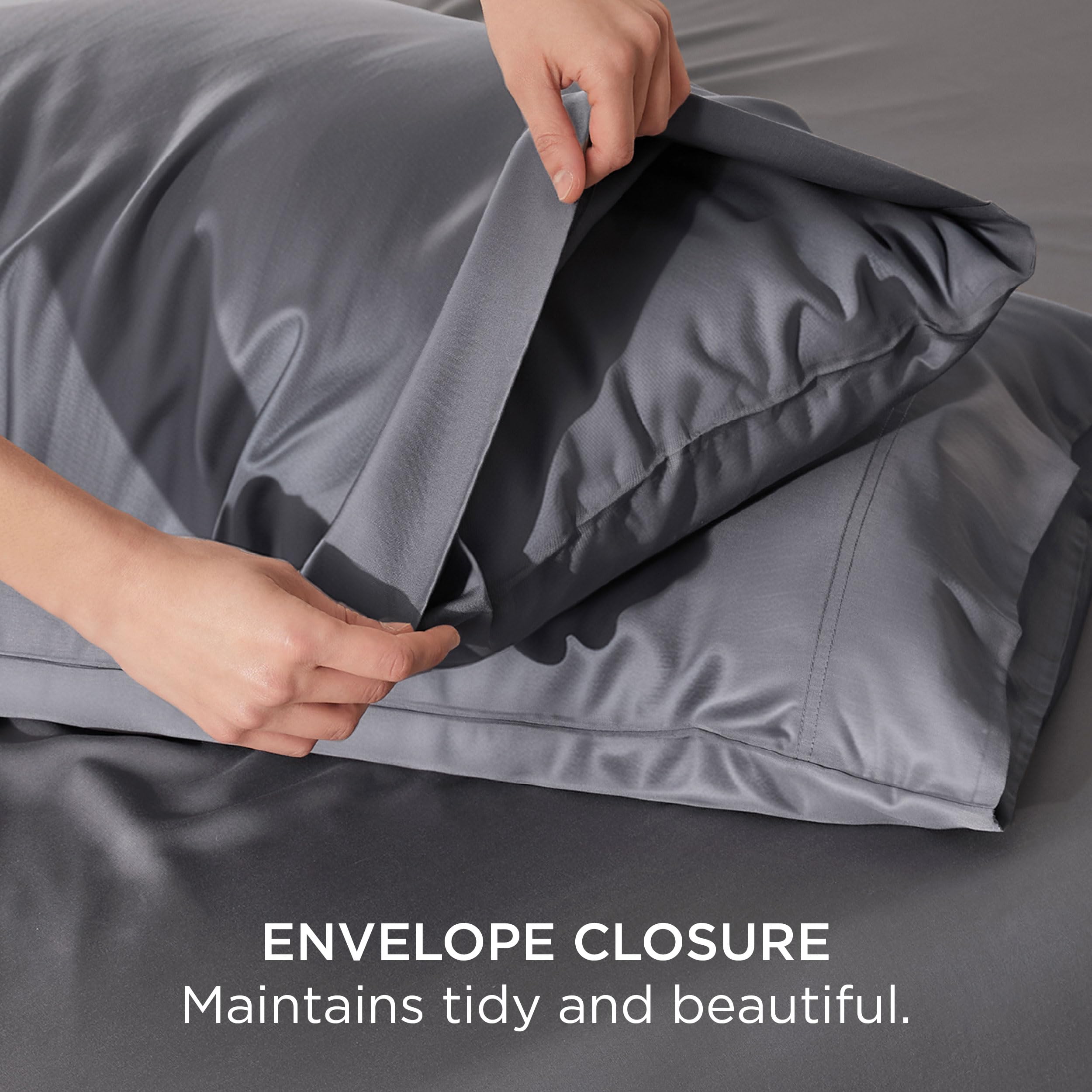 Foto 7 pulgar | Fundas De Almohada Bedsure Cooling, Tamaño Estándar, Paquete De 2, Color Gris Oscuro - Venta Internacional.