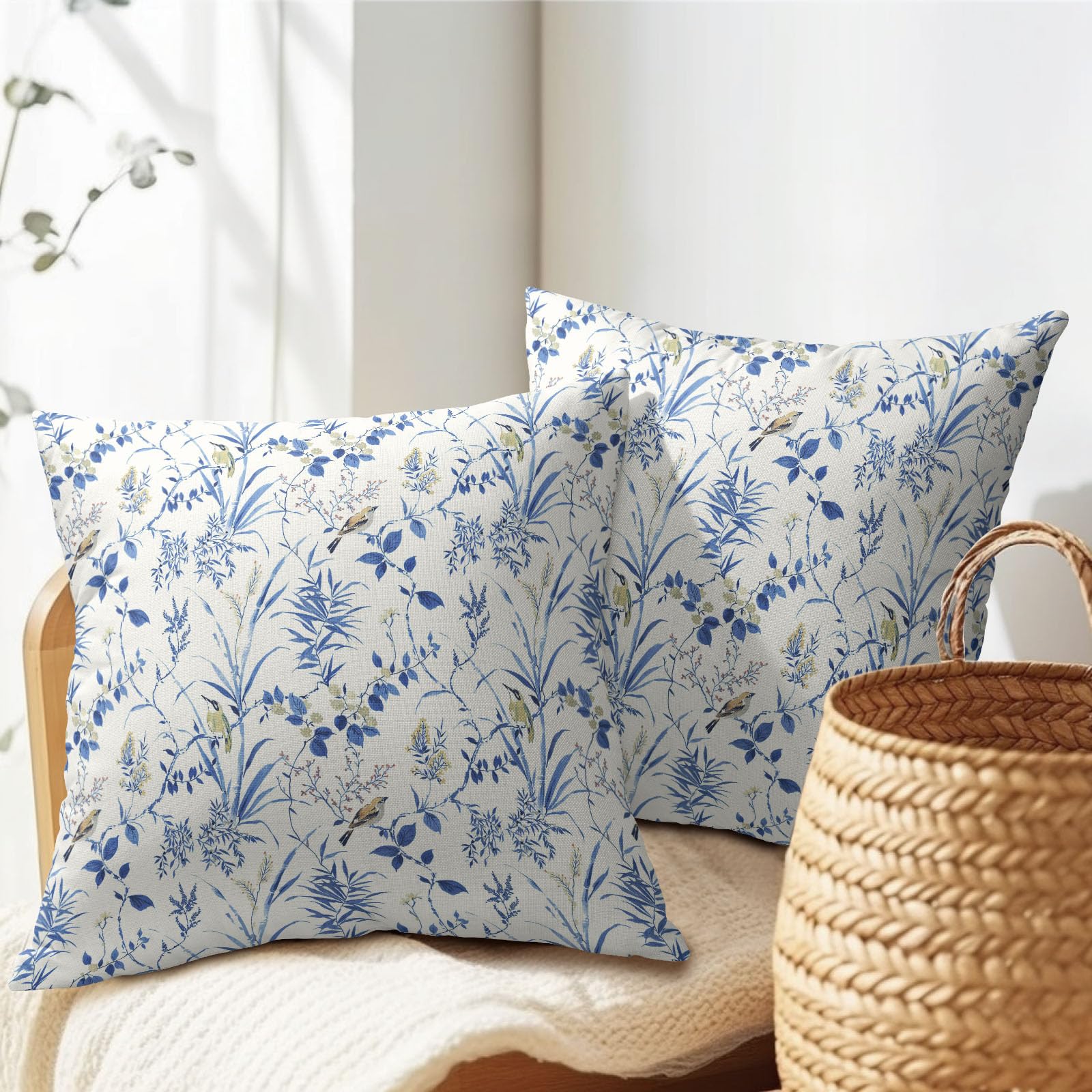 Foto 6 pulgar | Funda De Almohada Sweetshow Spring Blue Leaf, 45 X 45 Cm, Juego De 2 - Venta Internacional.