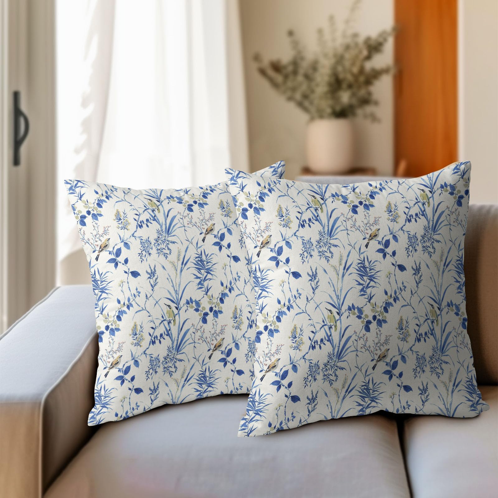 Foto 7 pulgar | Funda De Almohada Sweetshow Spring Blue Leaf, 45 X 45 Cm, Juego De 2 - Venta Internacional.