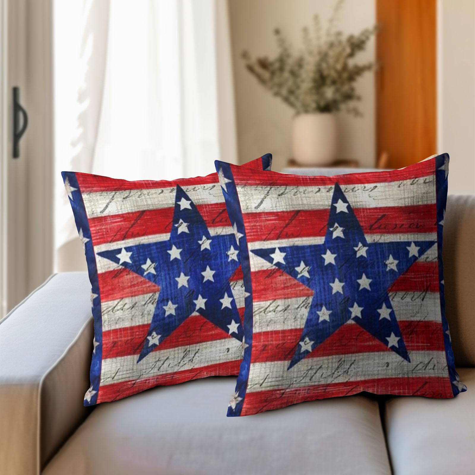 Foto 7 pulgar | Funda De Almohada Sweetshow 4 Of July Patriotic, 45 X 45 Cm, Juego De 2 - Venta Internacional.